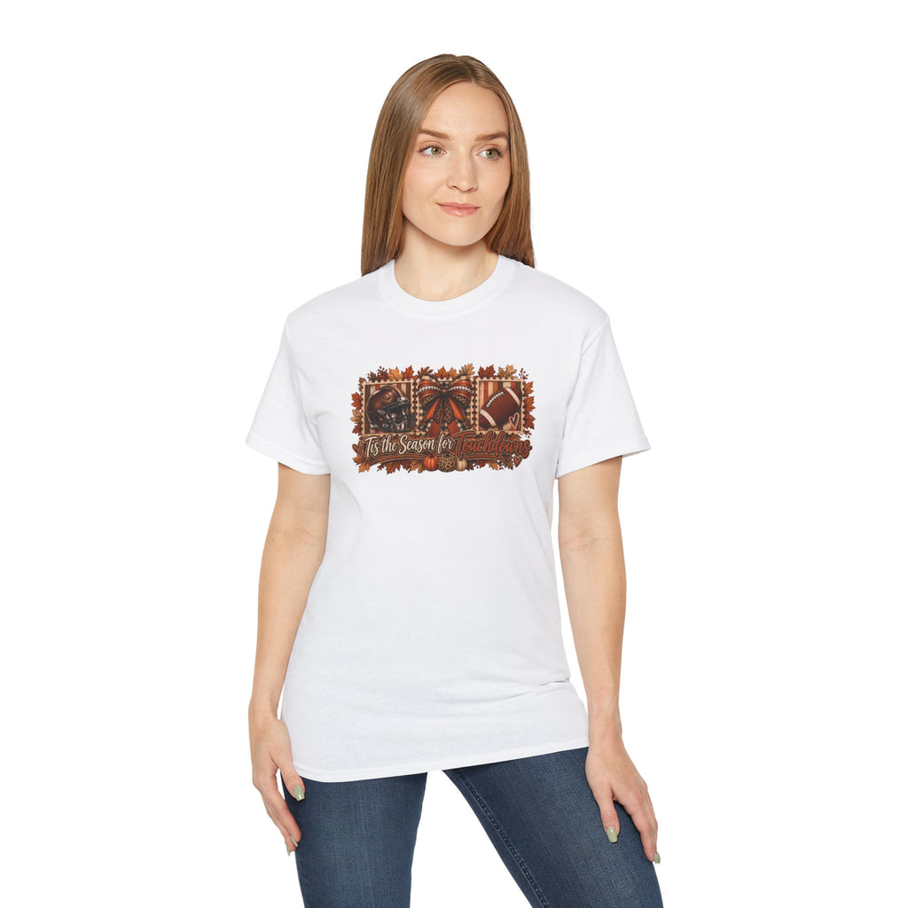 Fall Football & Pumpkins Tee — "Tis the Season" Autumn Graphic Shirt