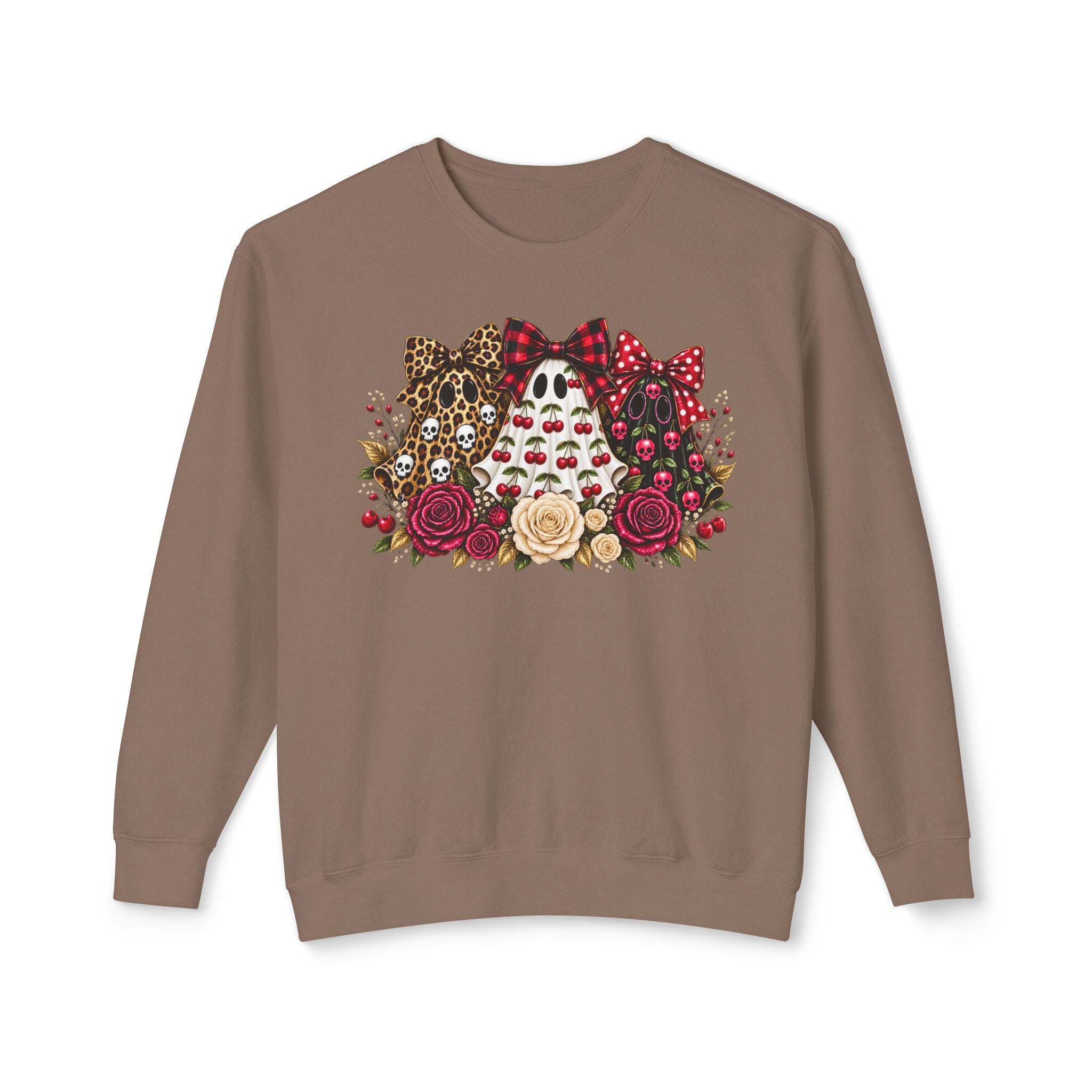 Skull Trio Floral Sweatshirt — Leopard, Polka Dot & Rose Crewneck