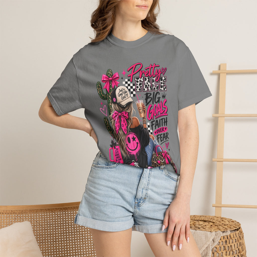 Pretty Girl Vibes Graphic T-Shirt — "Pretty, Big Goals, Faith Over Fear" Punk Streetwear