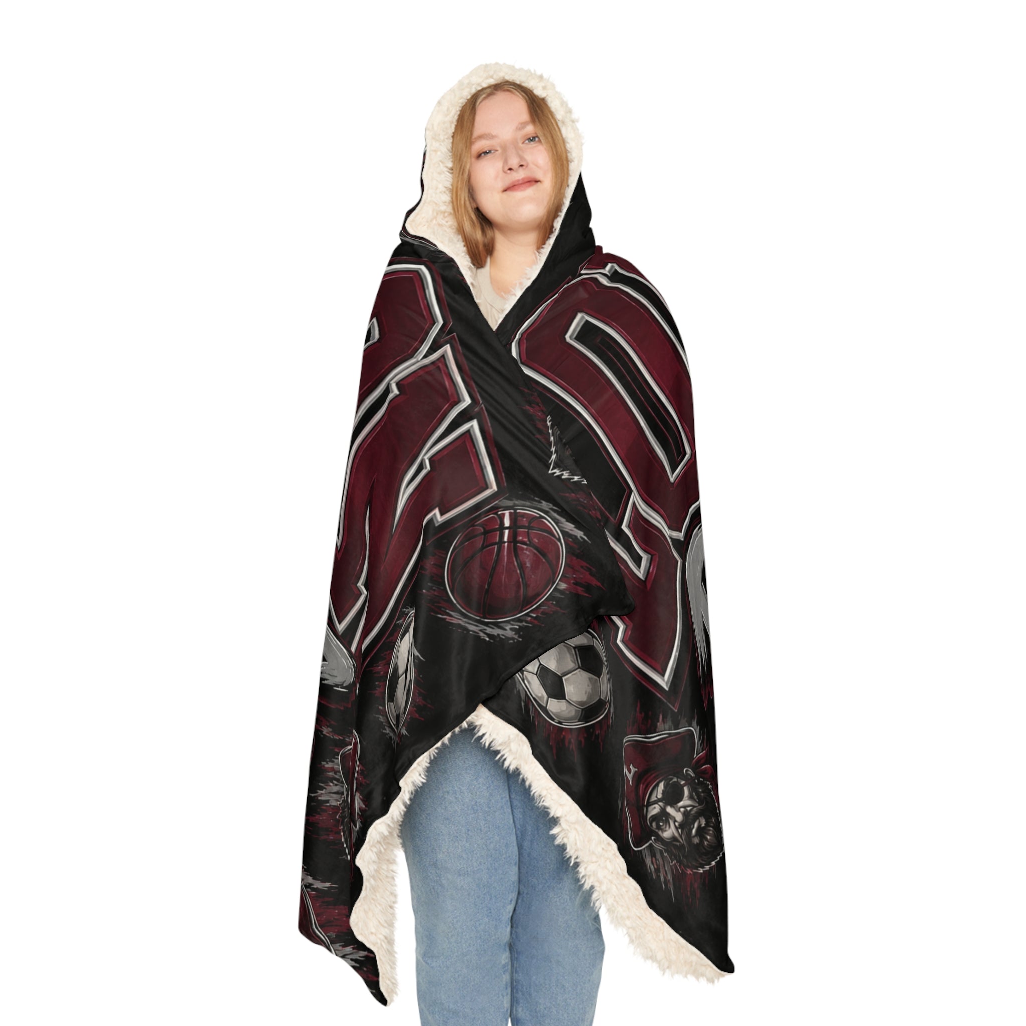 London Pirates Hooded Blanket – Sports Team Snuggle Throw with Soccer & Basketball Design