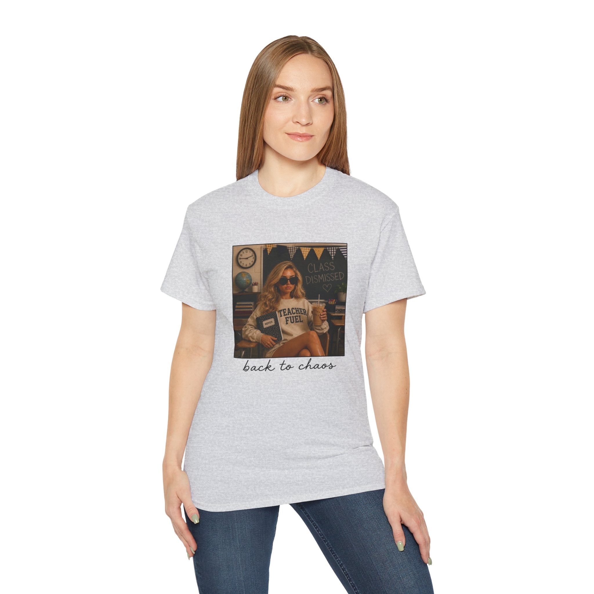 Back to Chaos Teacher Fuel T-Shirt — Funny Retro Classroom Shirt for Teachers