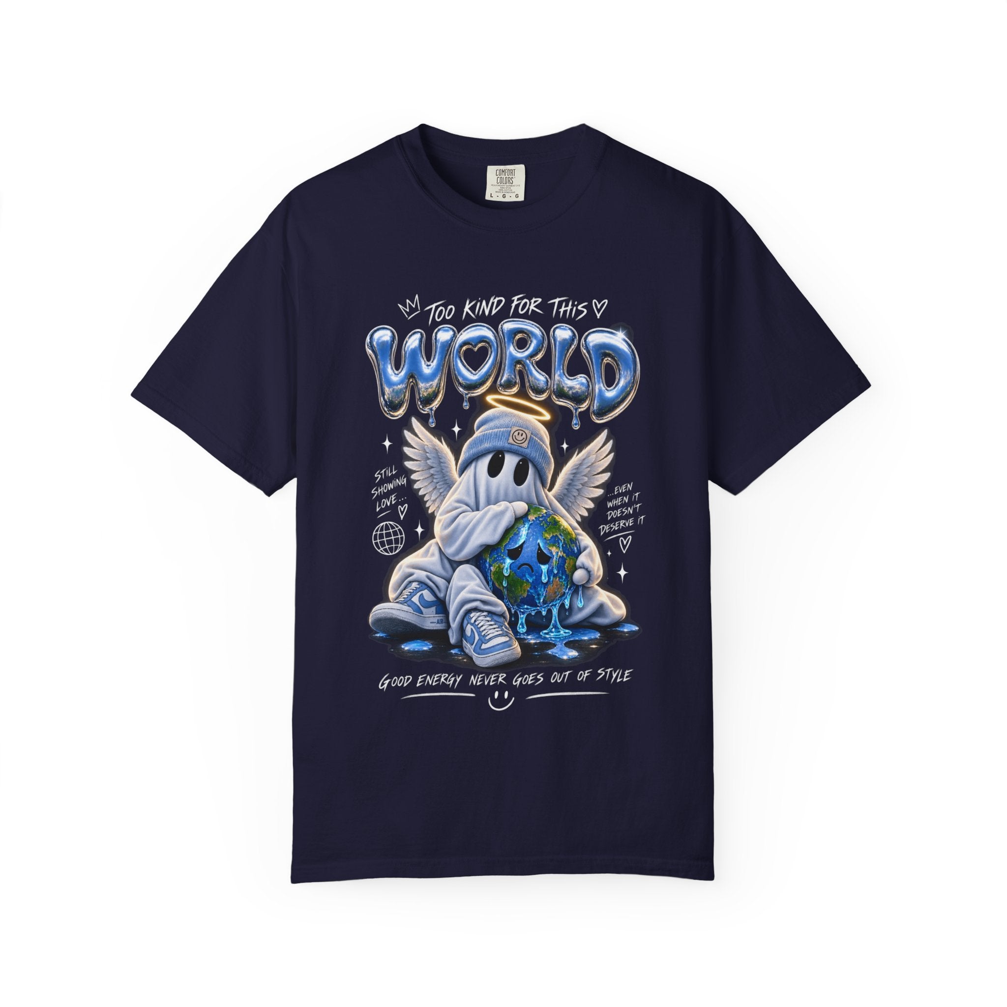 World Guardian Graphic Tee — Angel Skull Holding Earth Casual T-Shirt