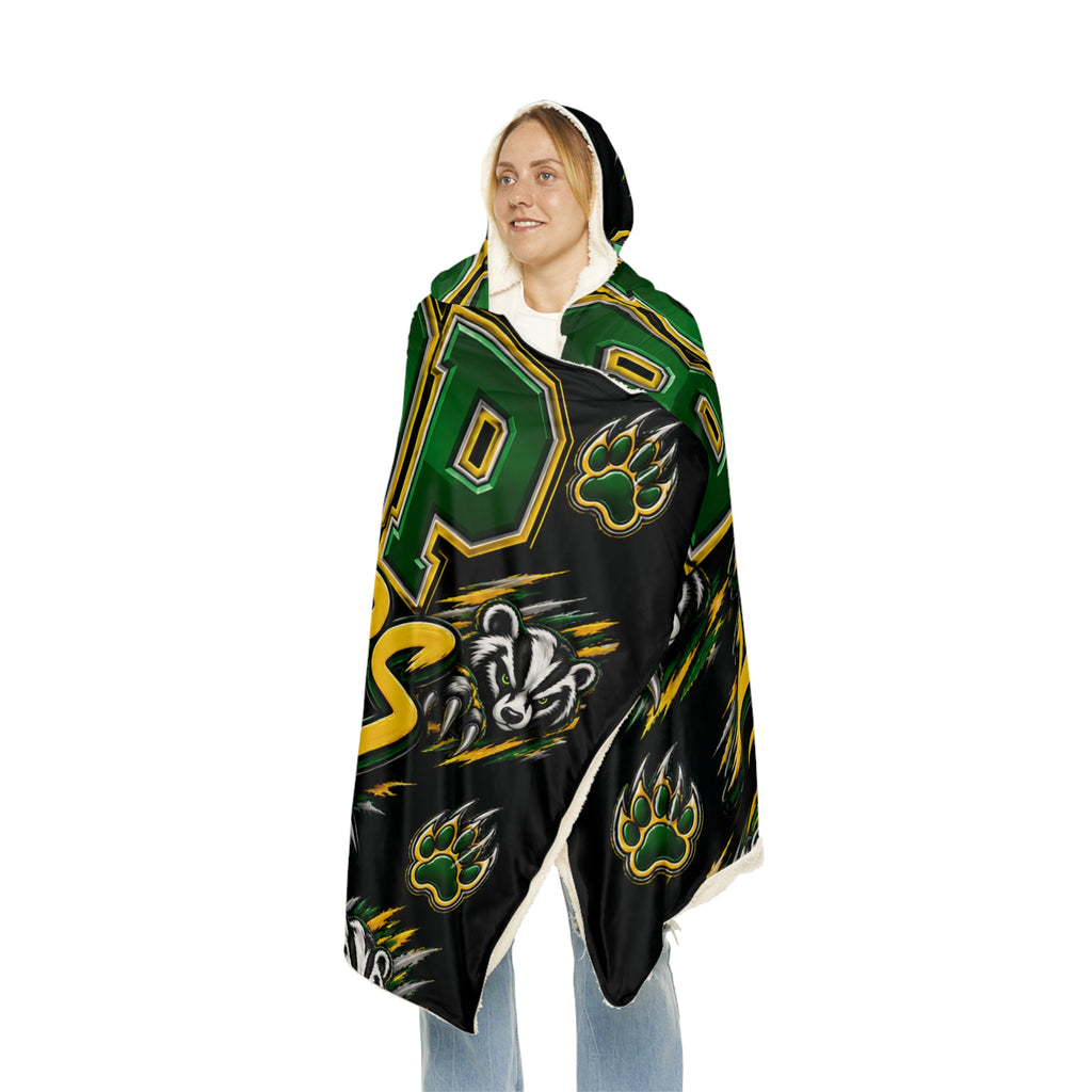 Hooded Blanket — Bishop Badgers Snuggle Throw with Logo & Paw Print