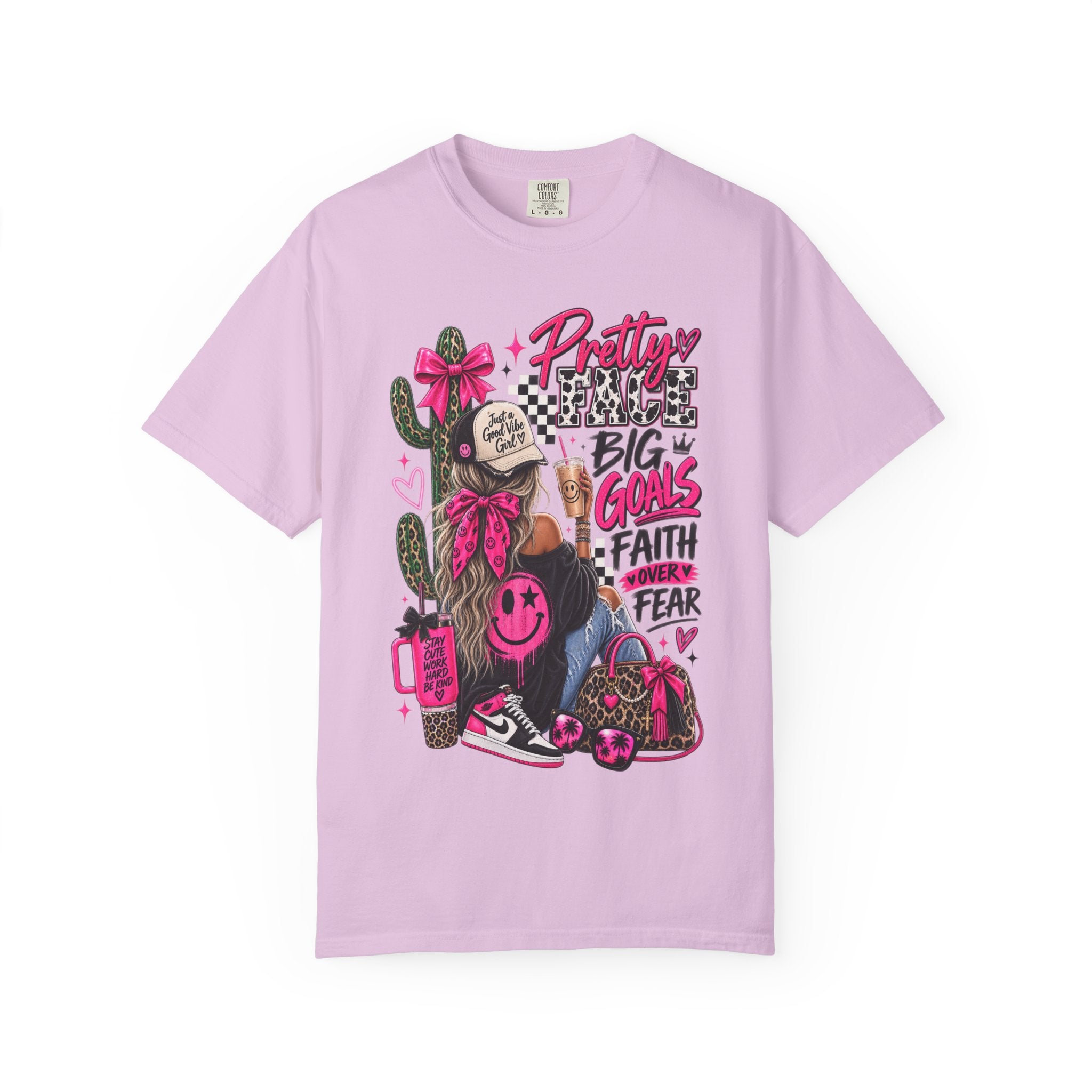Pretty Girl Vibes Graphic T-Shirt — "Pretty, Big Goals, Faith Over Fear" Punk Streetwear