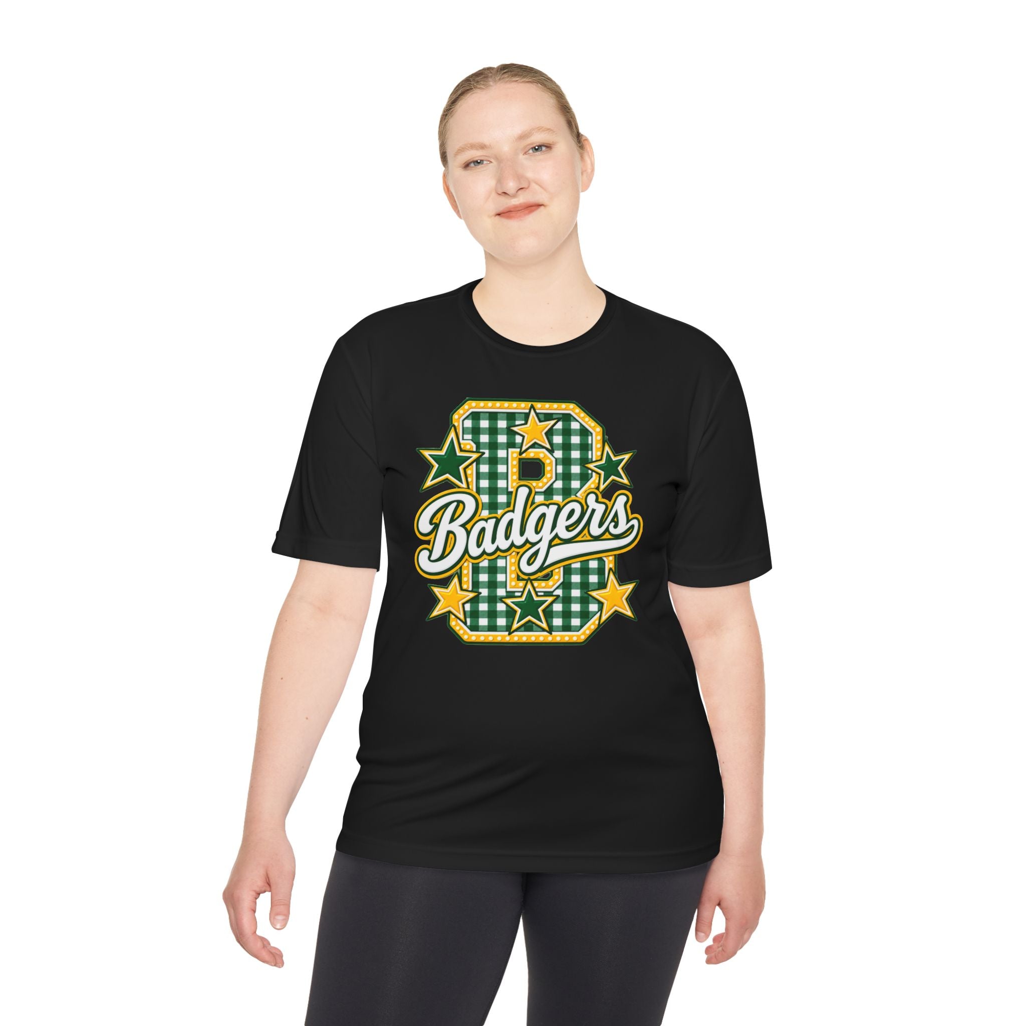 Badgers Plaid Varsity Tee – Retro Green & Gold Sports Shirt