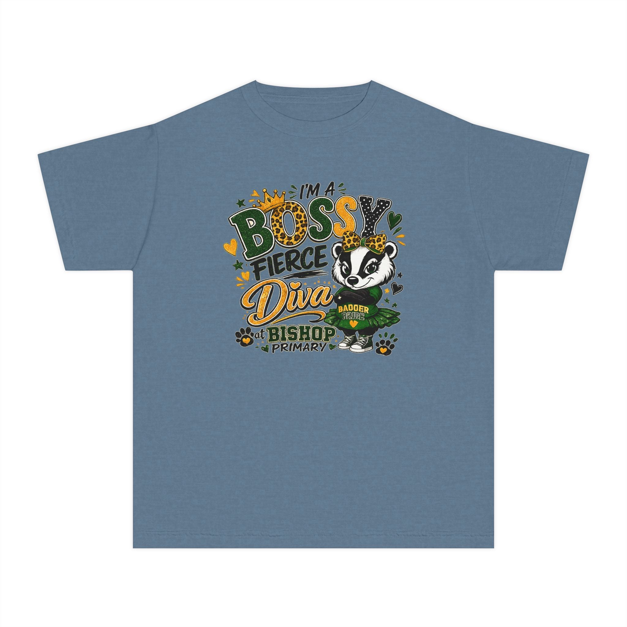 Youth Tee — "I’m A Bossy Fierce Diva" School Mascot Graphic
