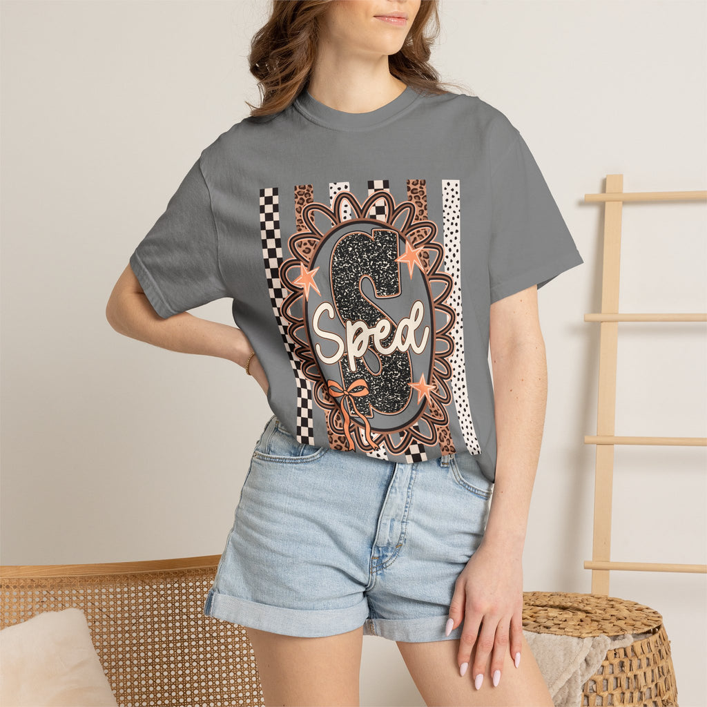 Speed S Graphic Tee — Vintage Leopard Floral Checkerboard Design