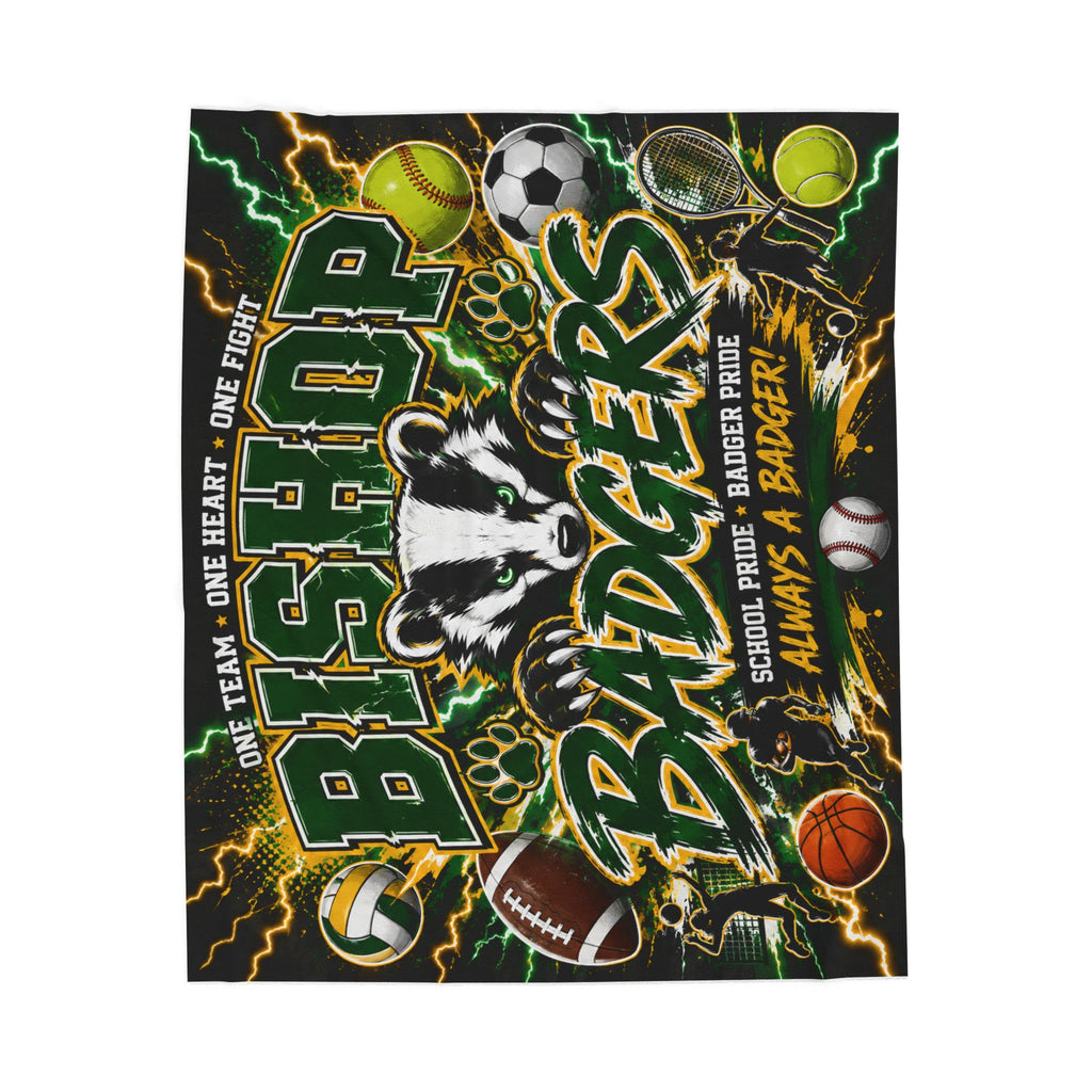Bishop Badgers Sports Velveteen Plush Blanket – School Pride Multi-Sport Design