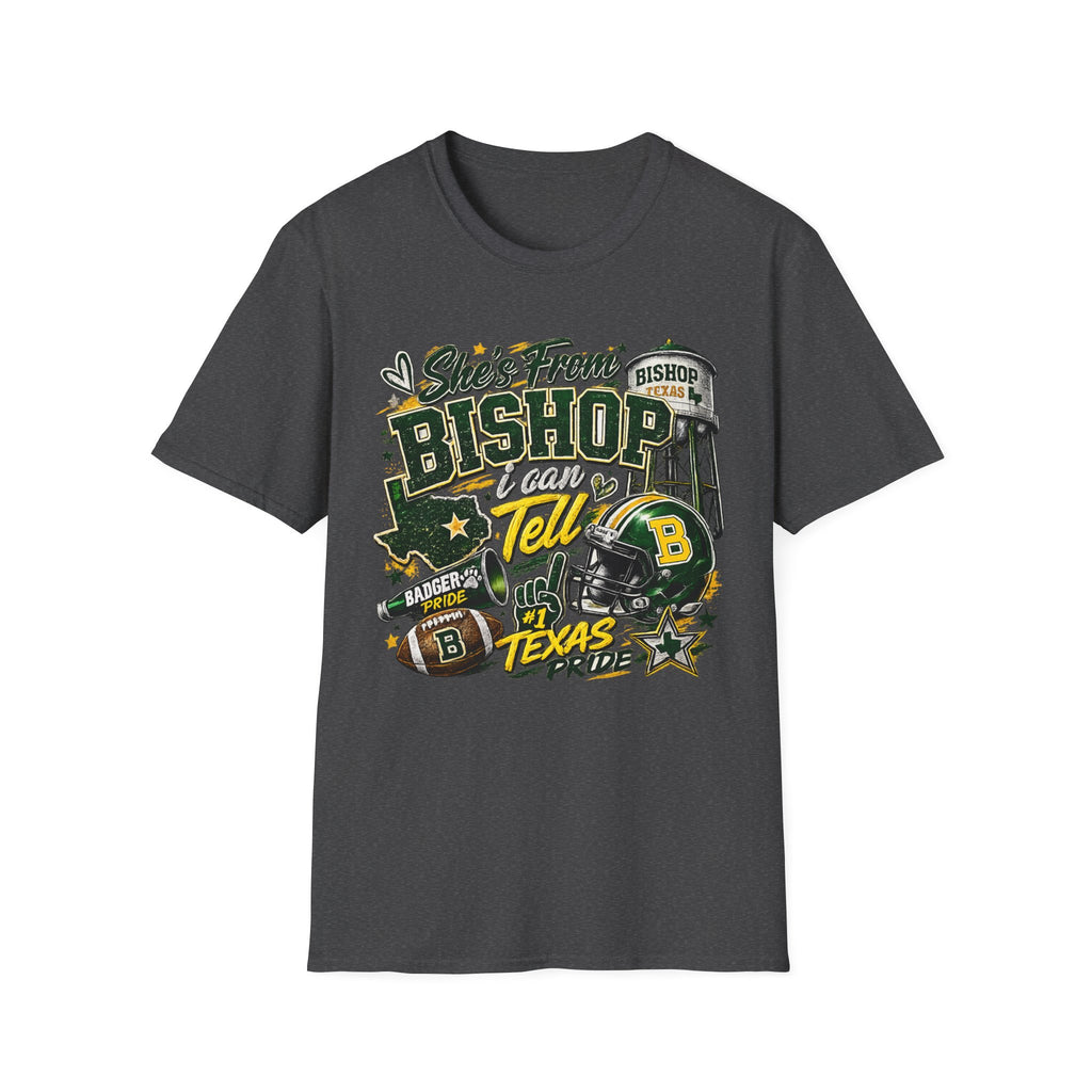 Bishop, Texas Pride T-Shirt — “She's From Bishop I Can Tell” Local Football Spirit Tee