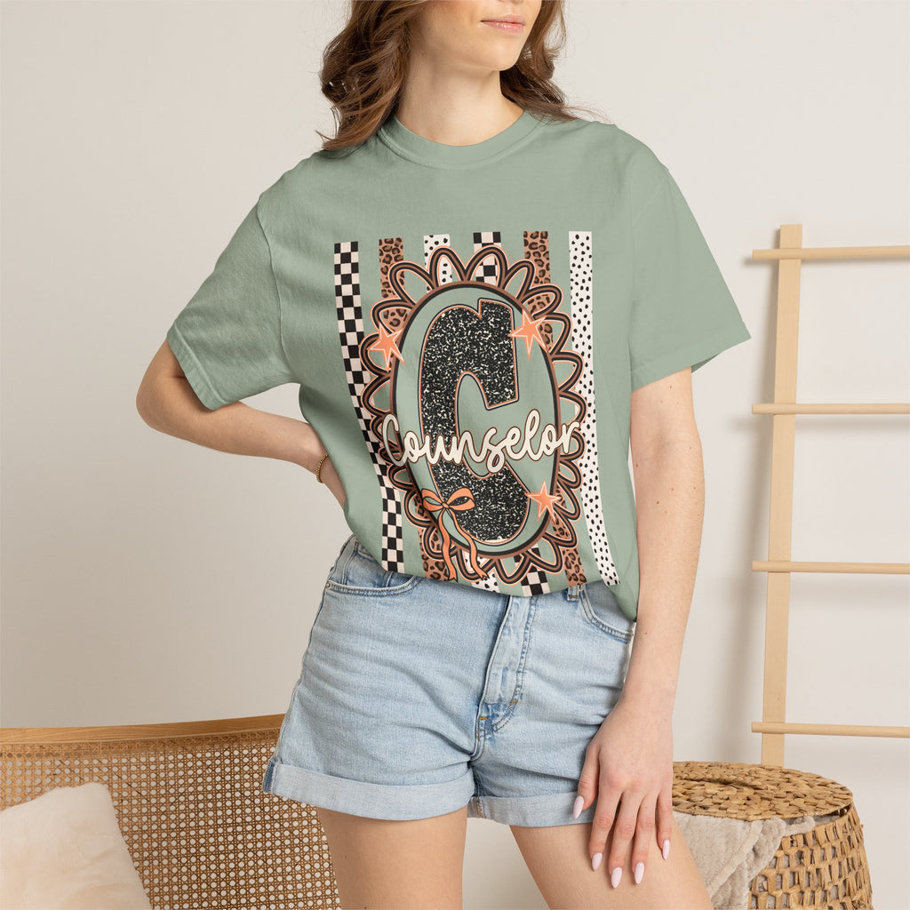 Counselor C Graphic T-Shirt — Leopard Print & Boho Trim