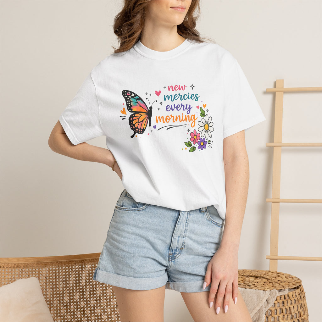 New Mercies Every Morning T-Shirt — Butterfly Floral Inspirational Tee