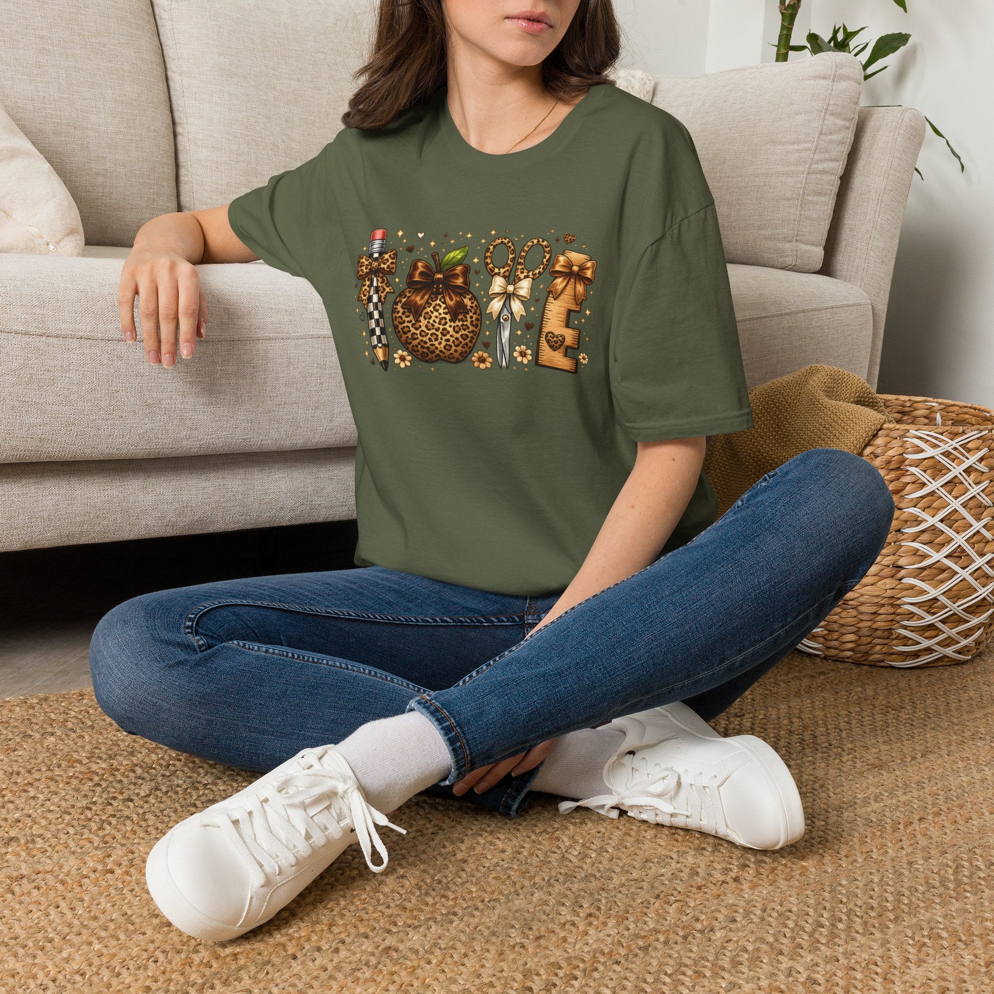 Leopard Sewing Tools T-Shirt — Scissors, Tape Measure & Pin Cushion Sewing Graphic Tee