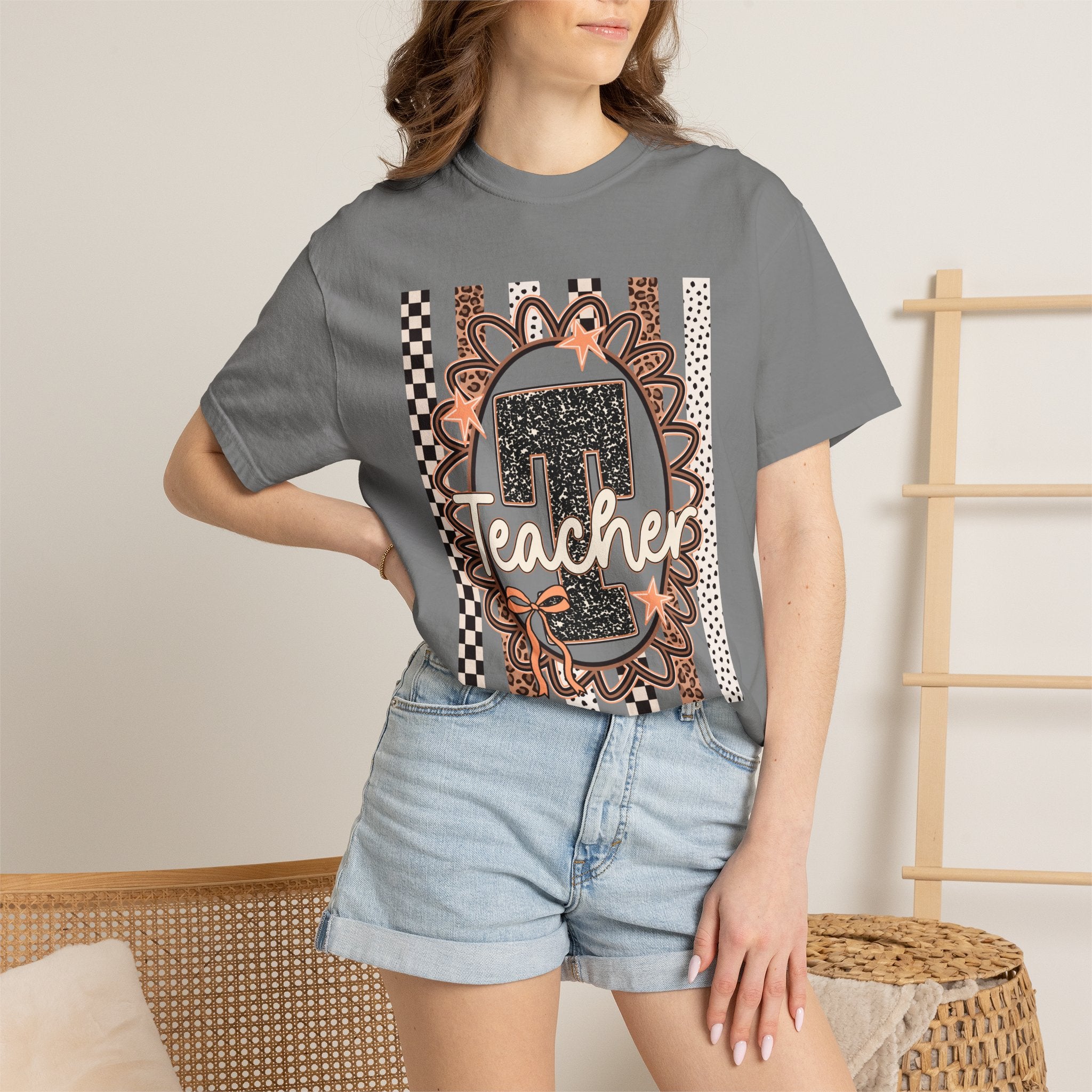 Number 1 Teacher Graphic Tee — Leopard Floral Teacher Appreciation T-Shirt
