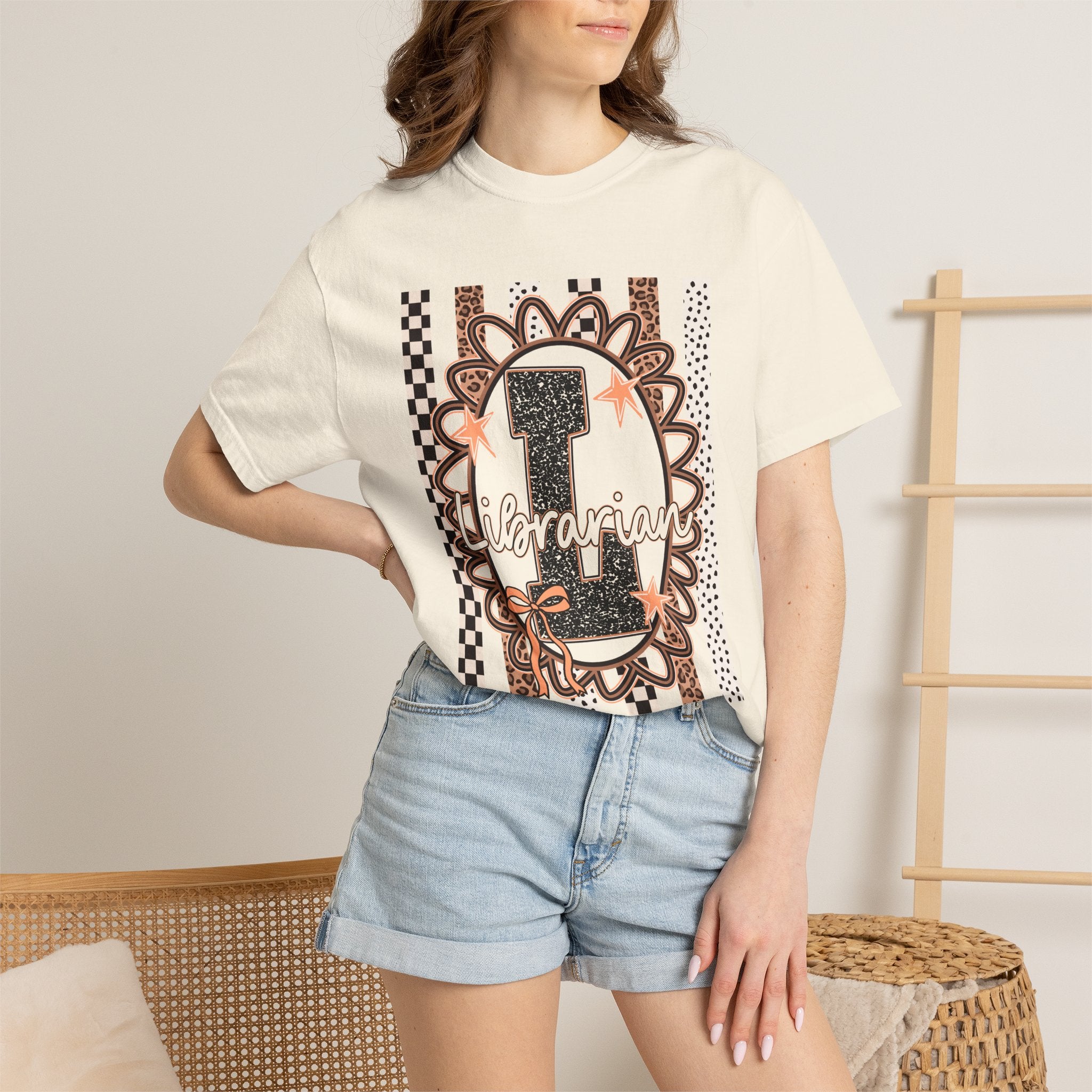 Librarian Initial 'L' Graphic T-Shirt — Leopard & Checker Vintage Vibe