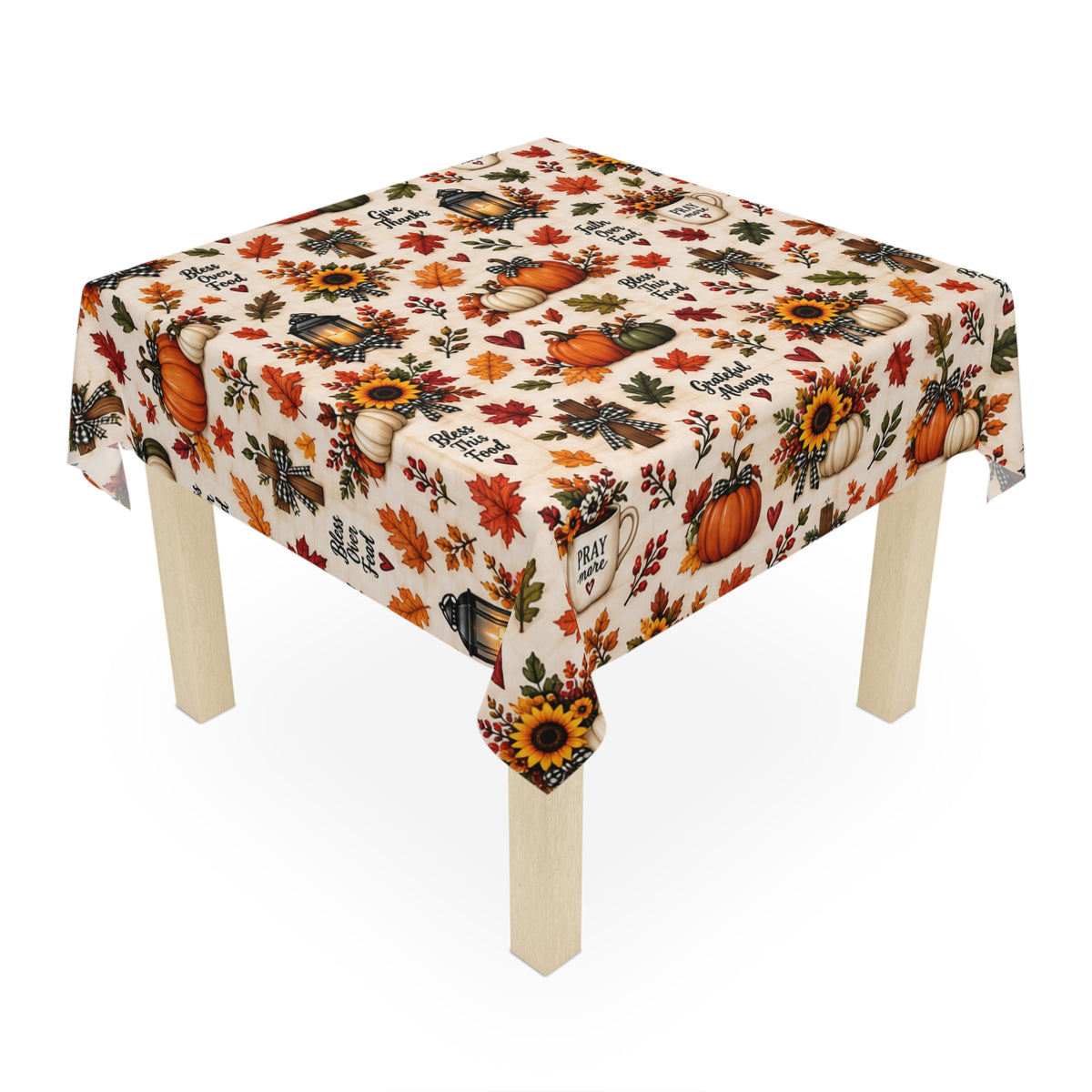 Autumn Harvest Tablecloth — Pumpkins, Sunflowers & 'Give Thanks' Fall Dinner Decor