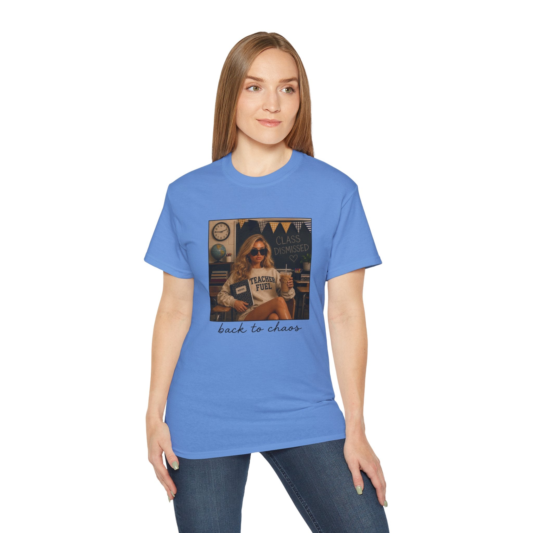 Back to Chaos Teacher Fuel T-Shirt — Funny Retro Classroom Shirt for Teachers