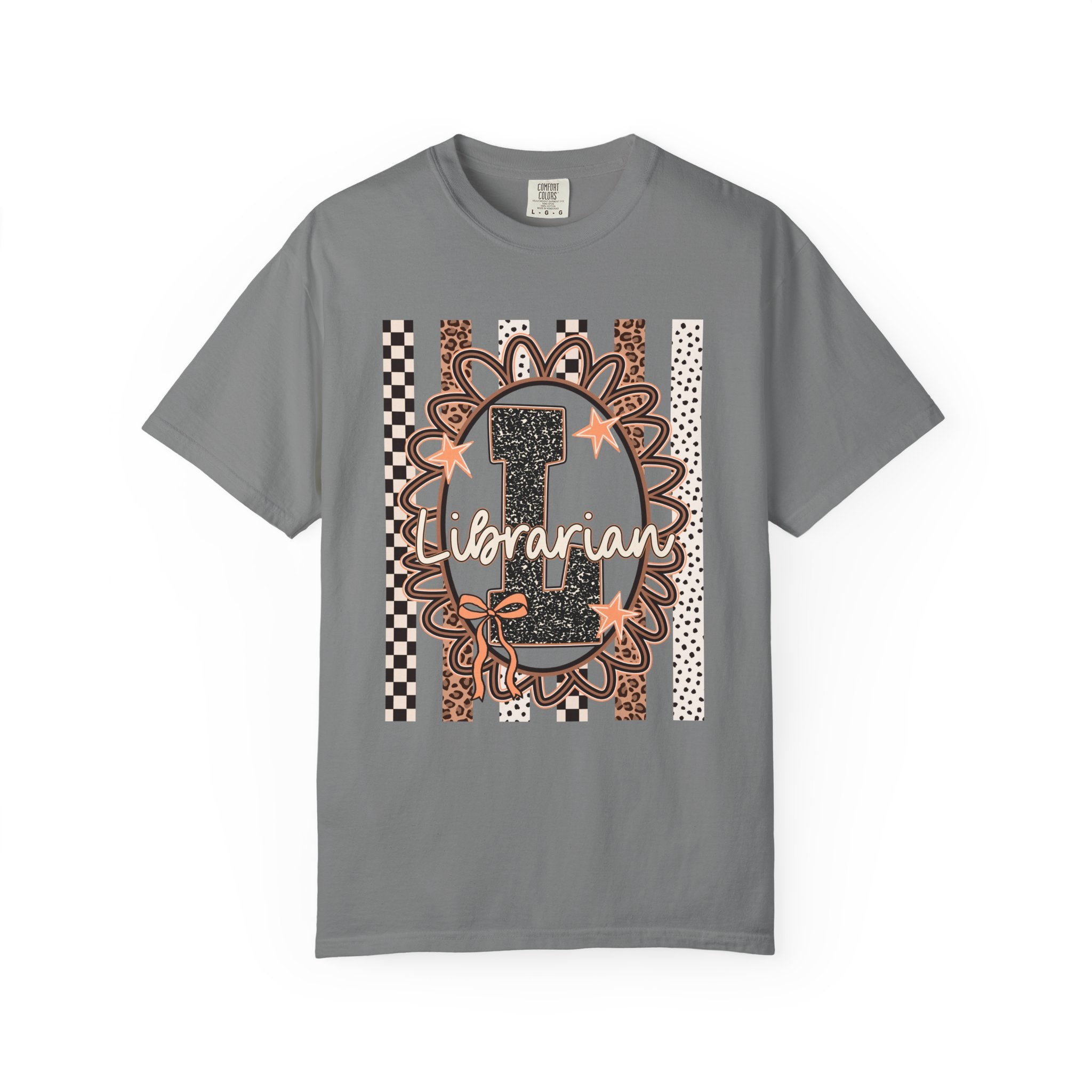 Librarian Initial 'L' Graphic T-Shirt — Leopard & Checker Vintage Vibe