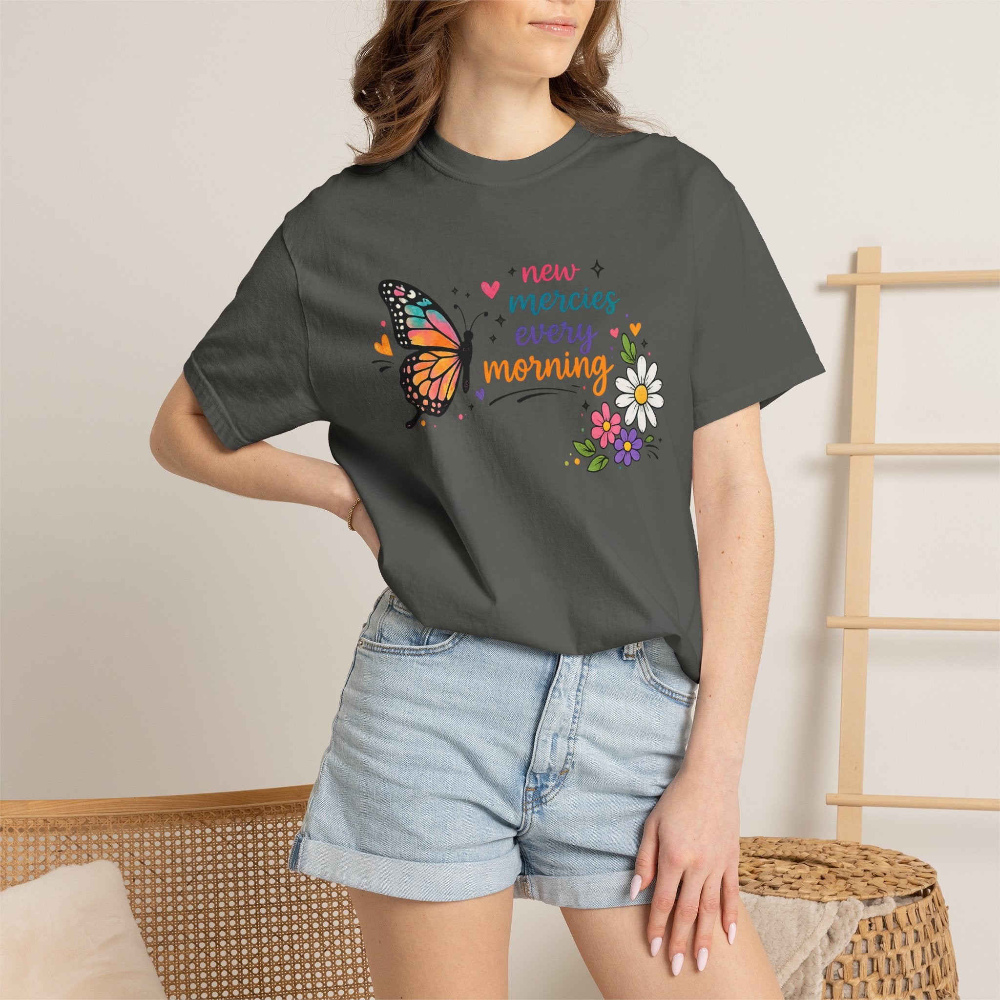 New Mercies Every Morning T-Shirt — Butterfly Floral Inspirational Tee