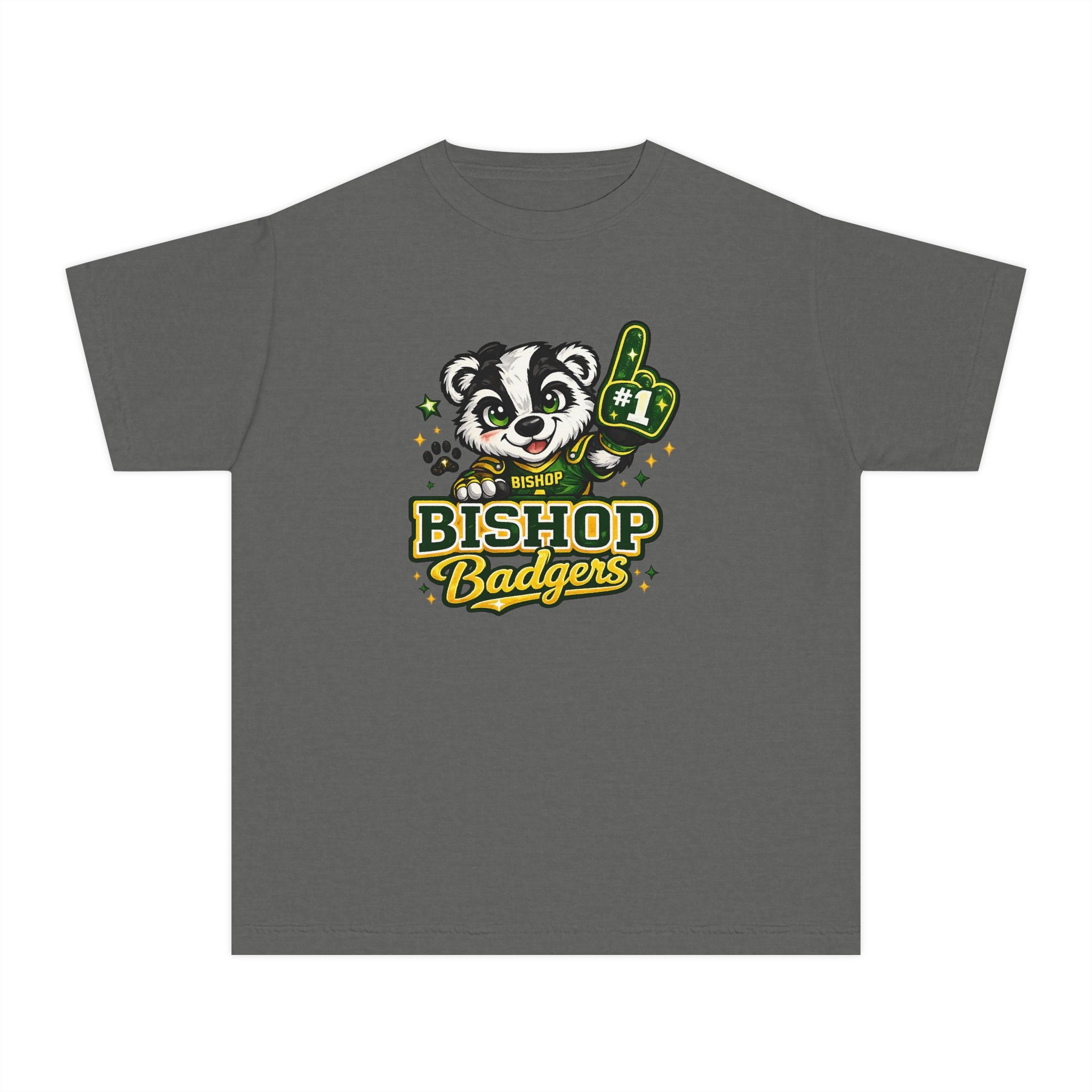 Bishop Badgers Youth Tee — #1 Mascot Foam Finger School Spirit Shirt