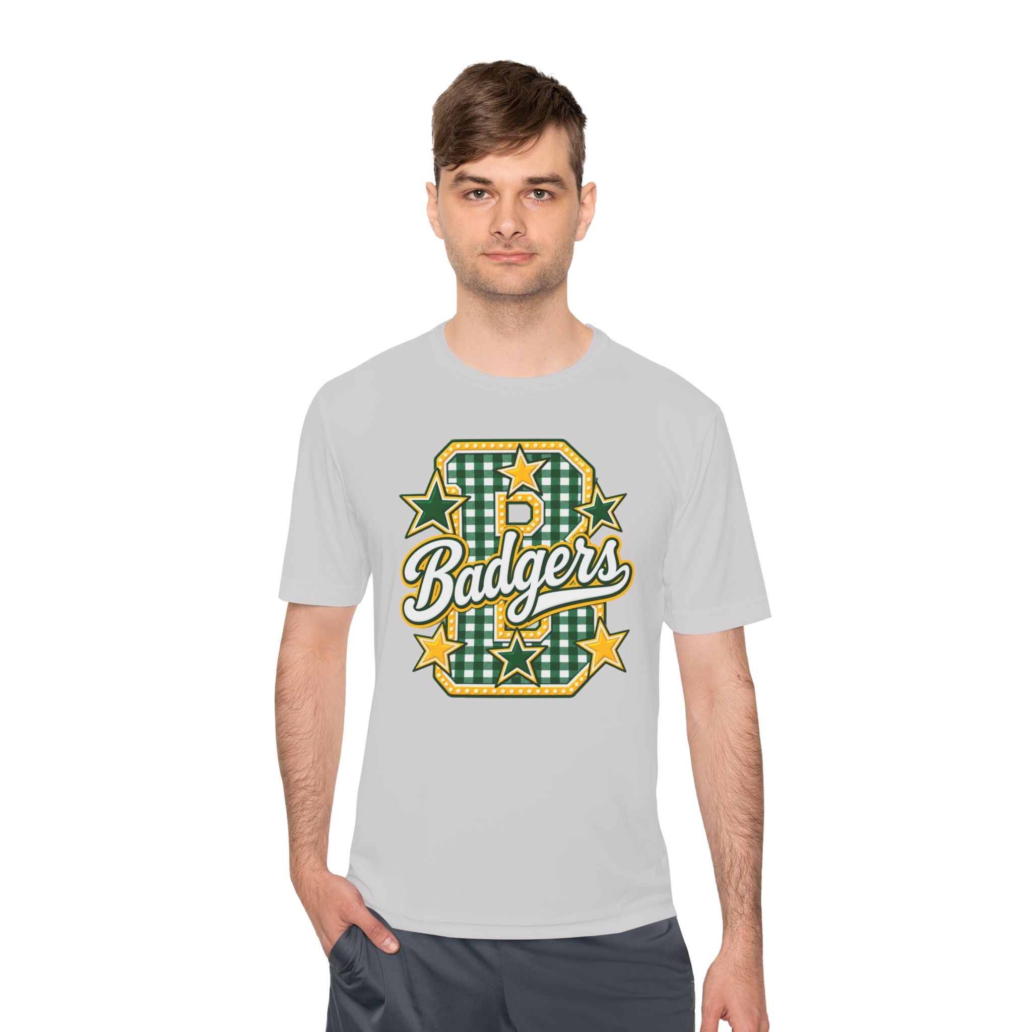 Badgers Plaid Varsity Tee – Retro Green & Gold Sports Shirt