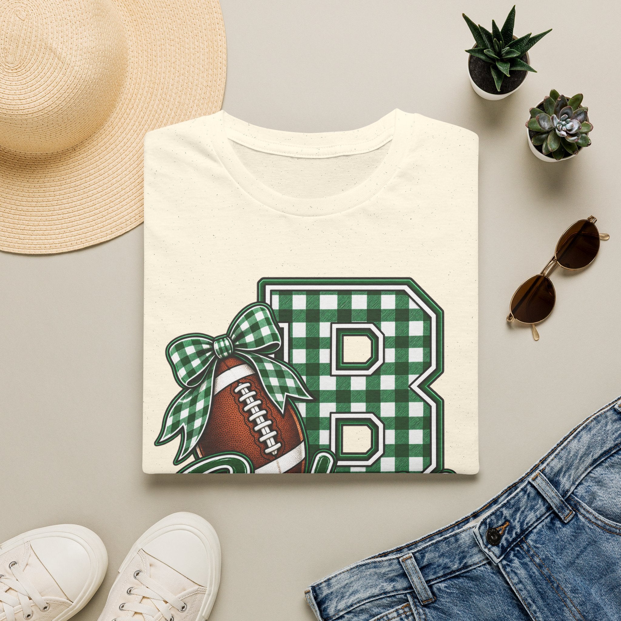 Badgers Football Gingham Initial T-Shirt
