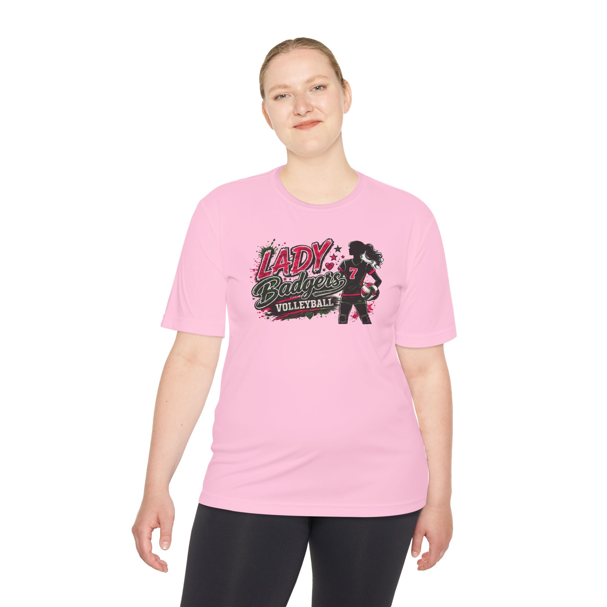 Lady Badgers Volleyball Tee — Girls Volleyball Moisture-Wicking Shirt