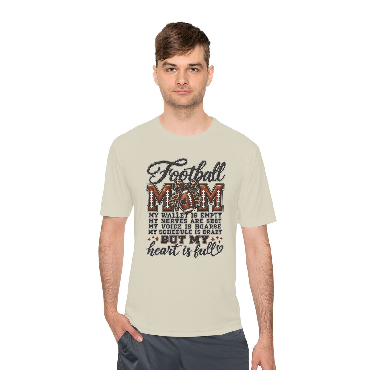 Football Mom Moisture-Wicking Tee — "My Heart Is Full" Sideline Shirt