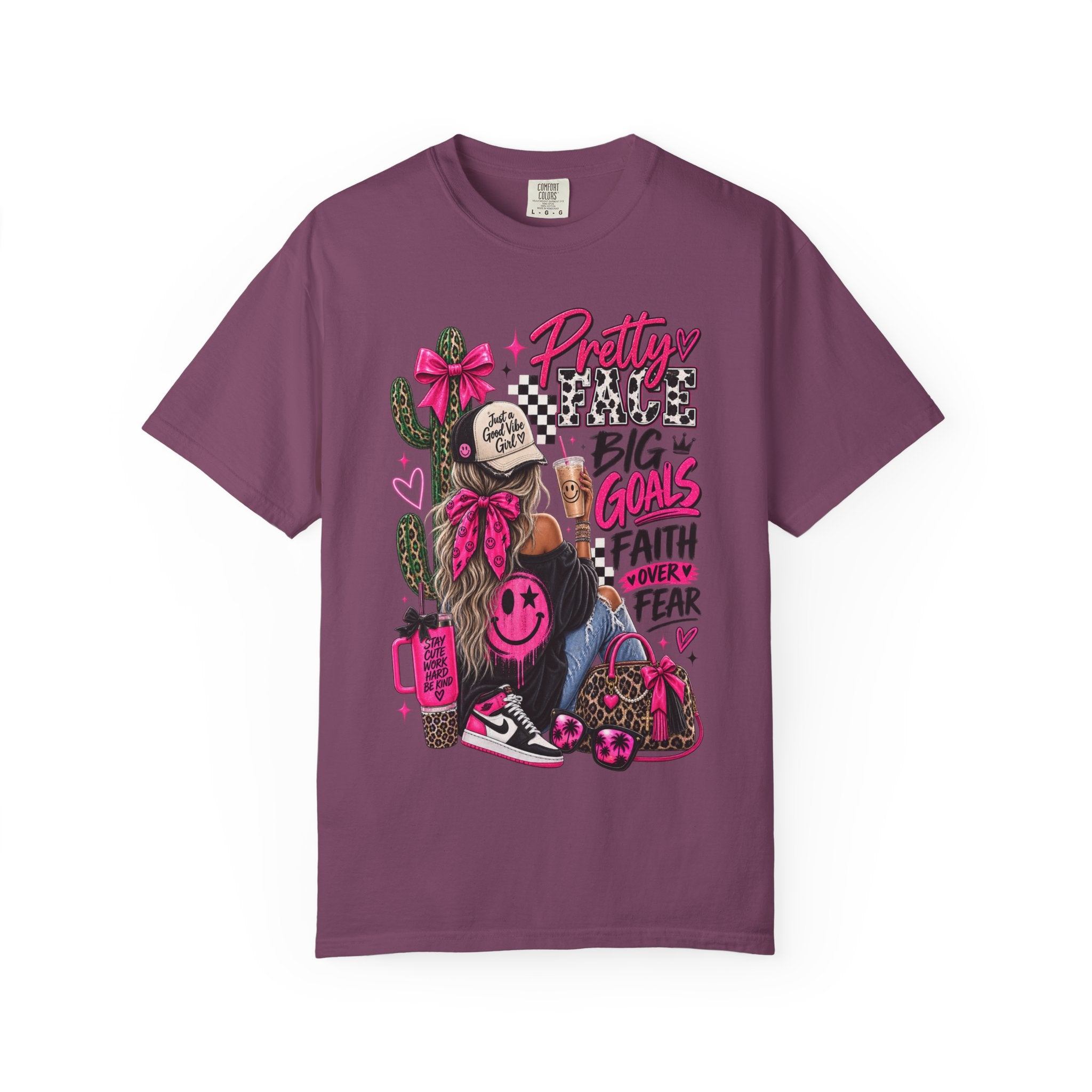 Pretty Girl Vibes Graphic T-Shirt — "Pretty, Big Goals, Faith Over Fear" Punk Streetwear