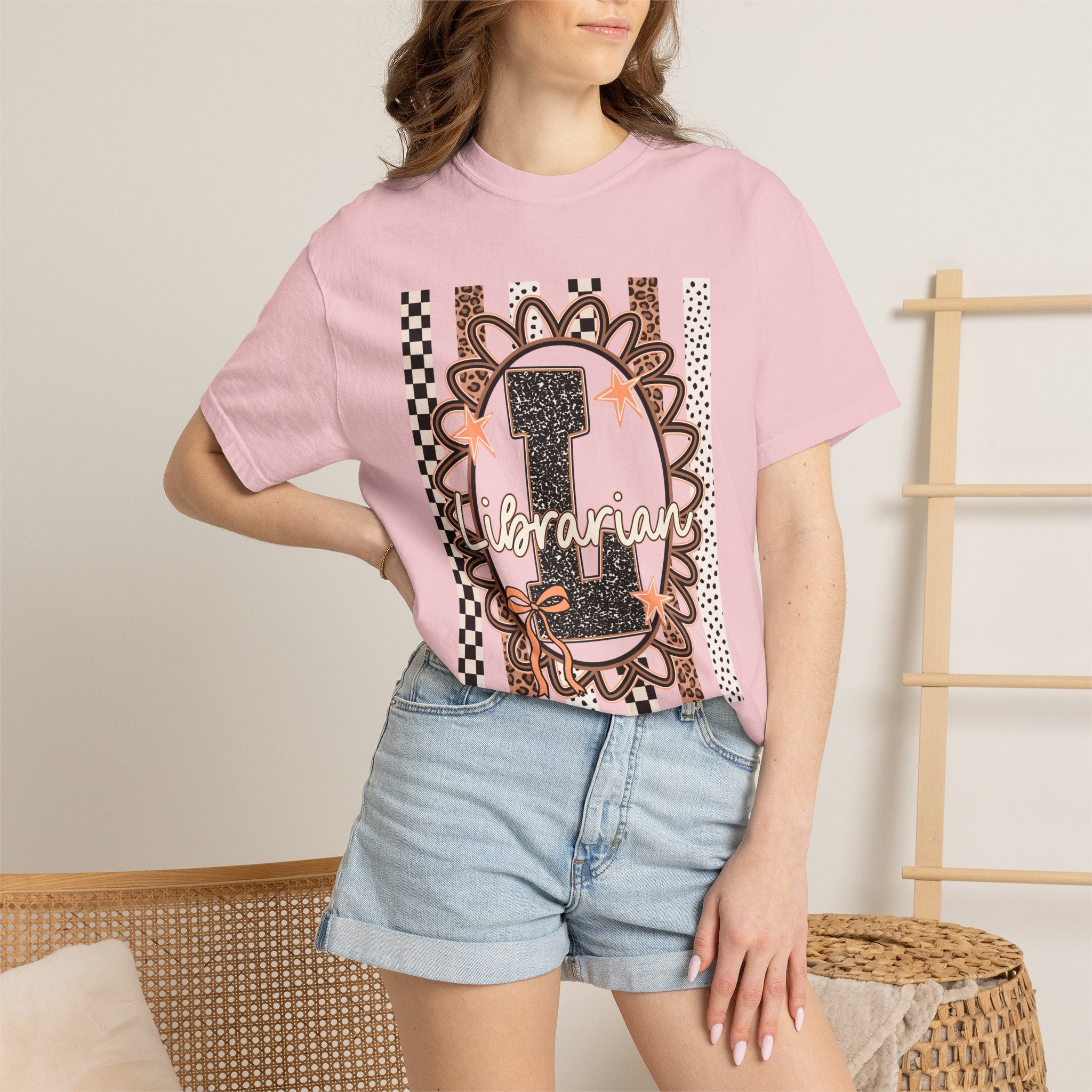 Librarian Initial 'L' Graphic T-Shirt — Leopard & Checker Vintage Vibe