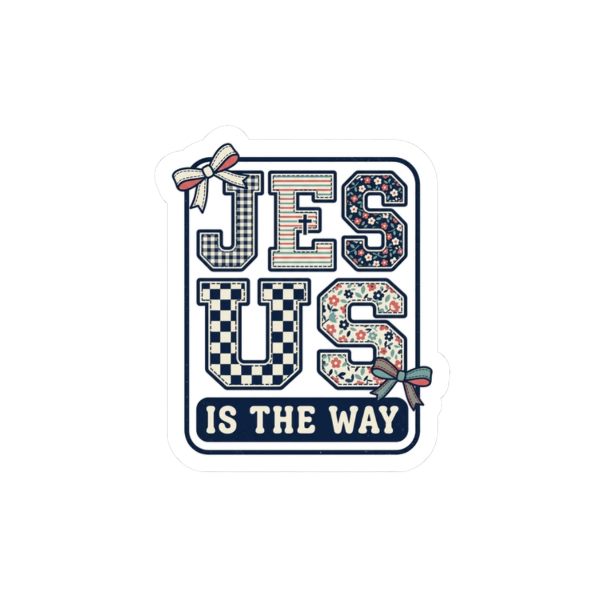 Jesus Is The Way sticker | Christian faith vinyl, playful floral checkerboard