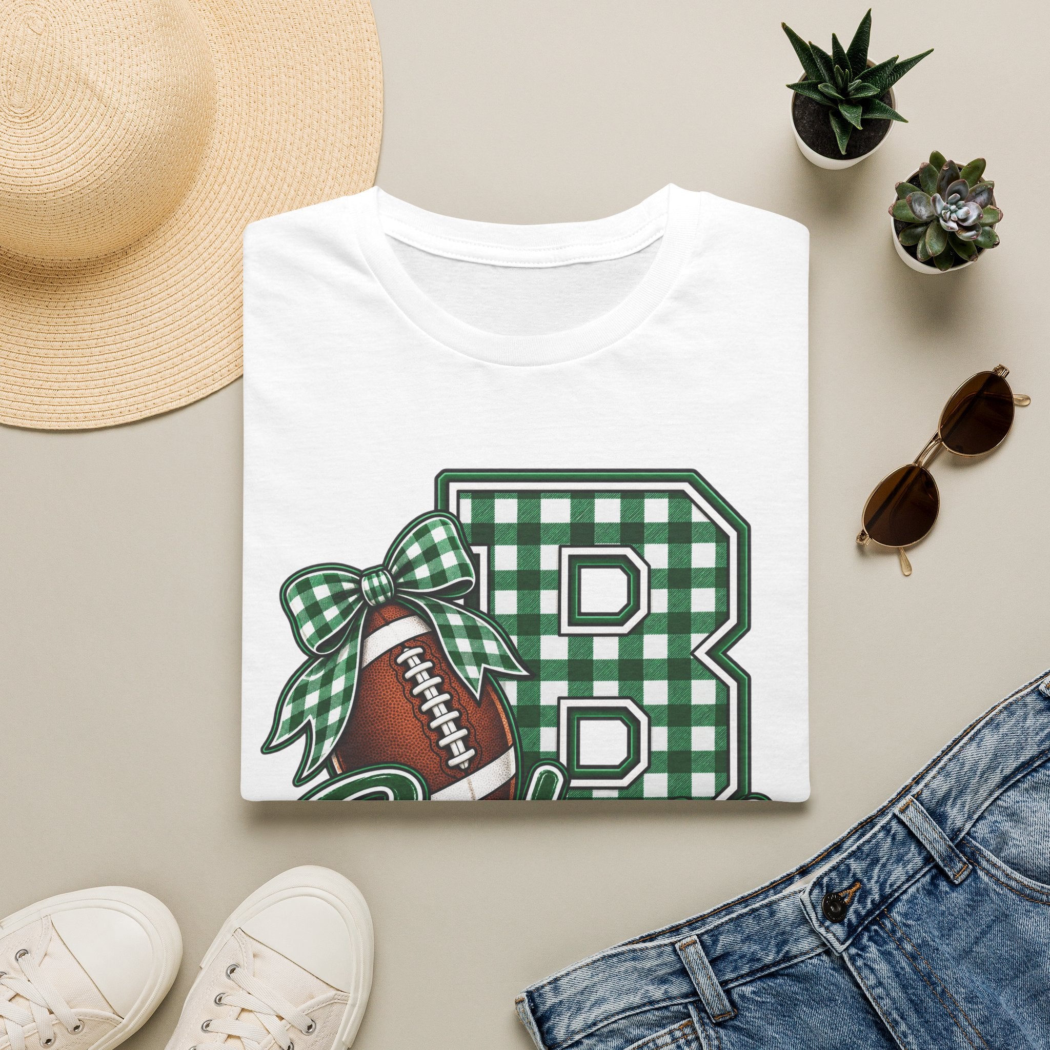 Badgers Football Gingham Initial T-Shirt