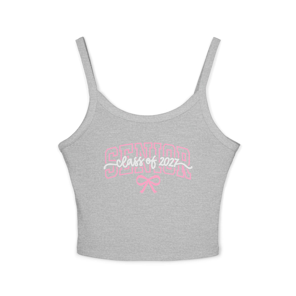 Senior Bow Spaghetti Strap Tank Top — Class of (Senior) Pink Lettering Crop
