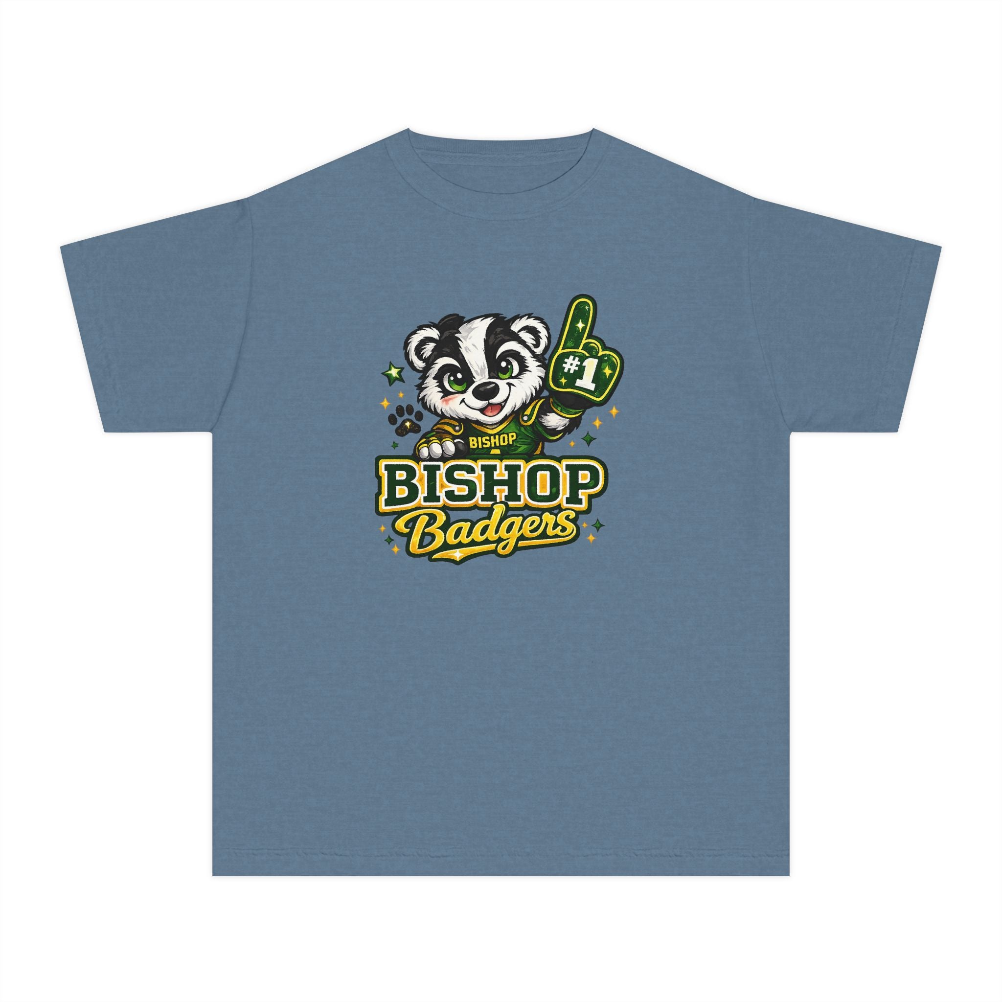 Bishop Badgers Youth Tee — #1 Mascot Foam Finger School Spirit Shirt