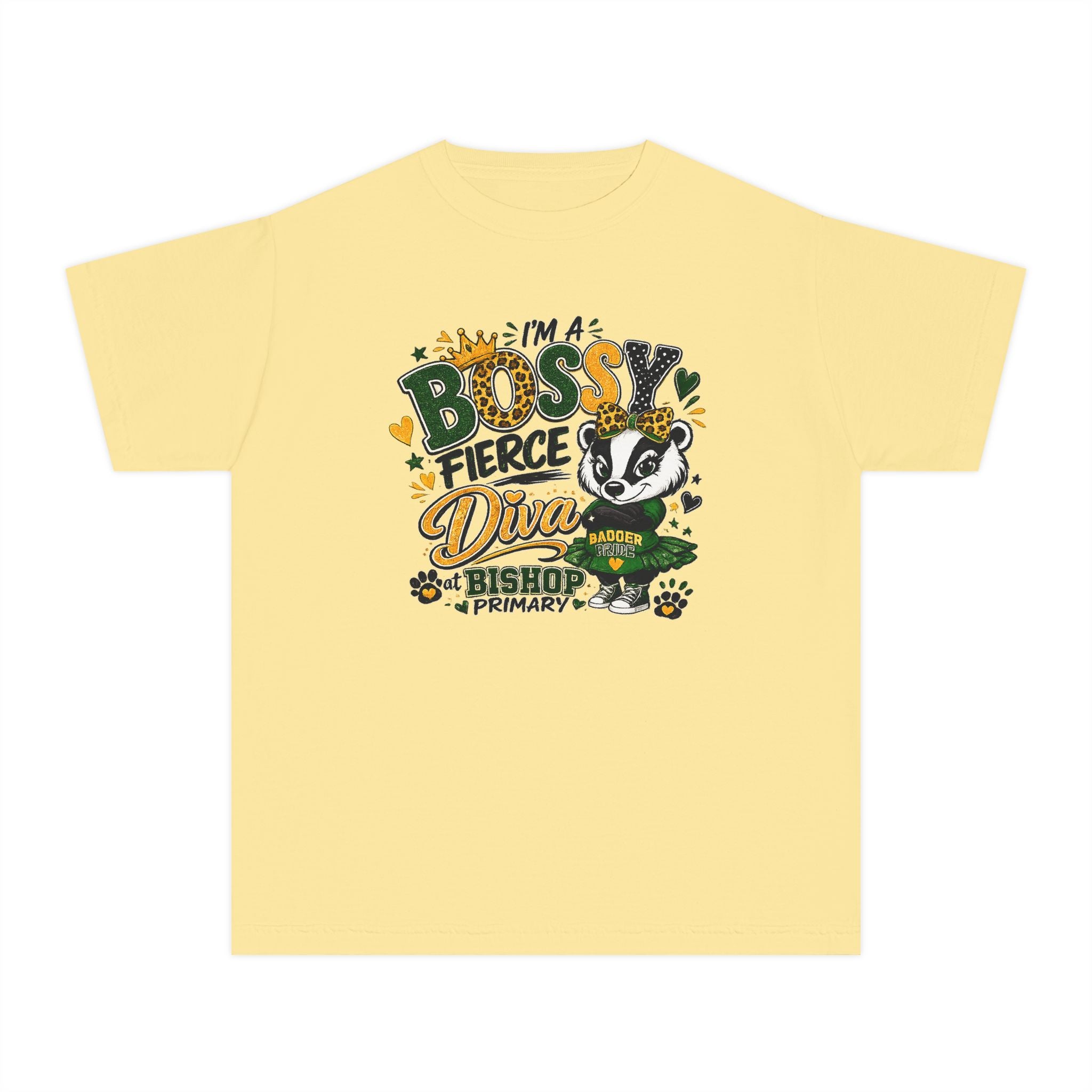 Youth Tee — "I’m A Bossy Fierce Diva" School Mascot Graphic