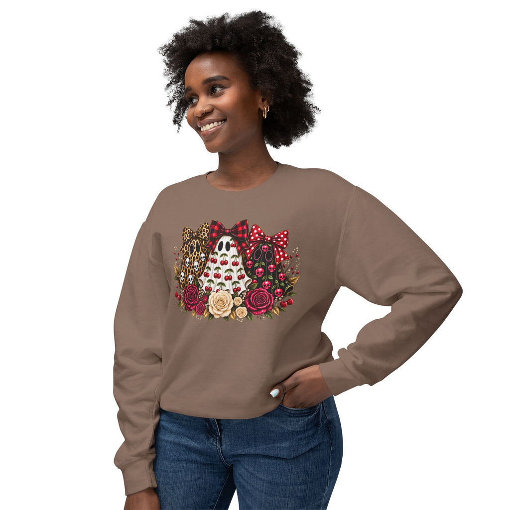 Skull Trio Floral Sweatshirt — Leopard, Polka Dot & Rose Crewneck