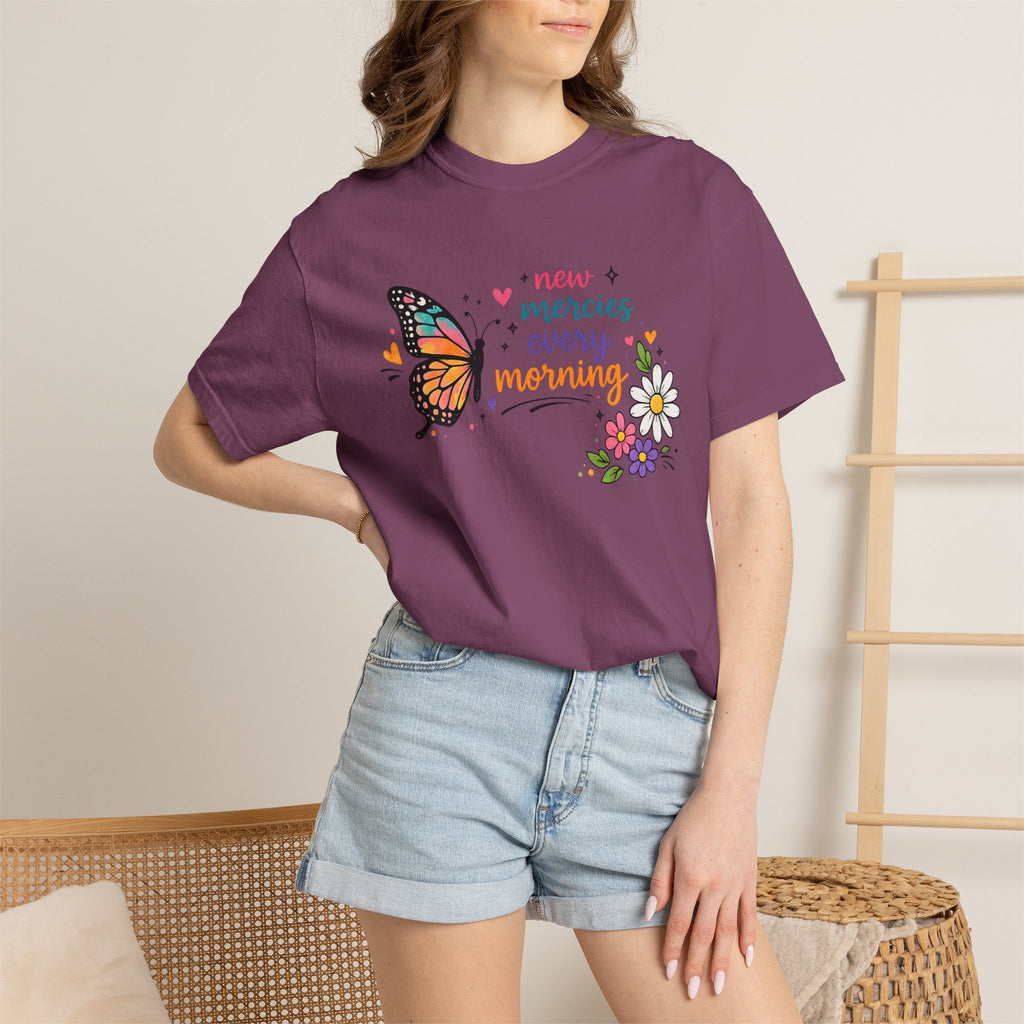 New Mercies Every Morning T-Shirt — Butterfly Floral Inspirational Tee