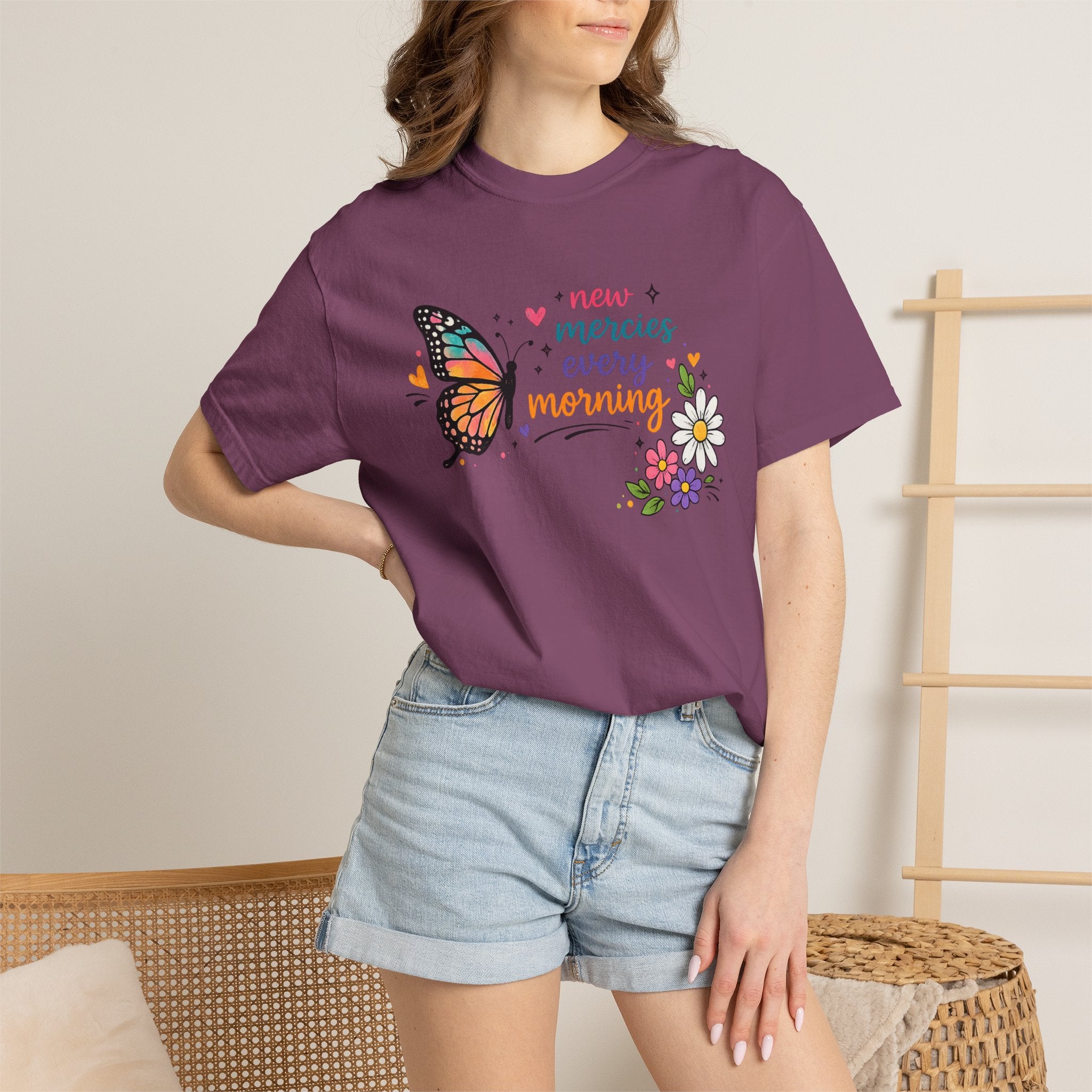 New Mercies Every Morning T-Shirt — Butterfly Floral Inspirational Tee