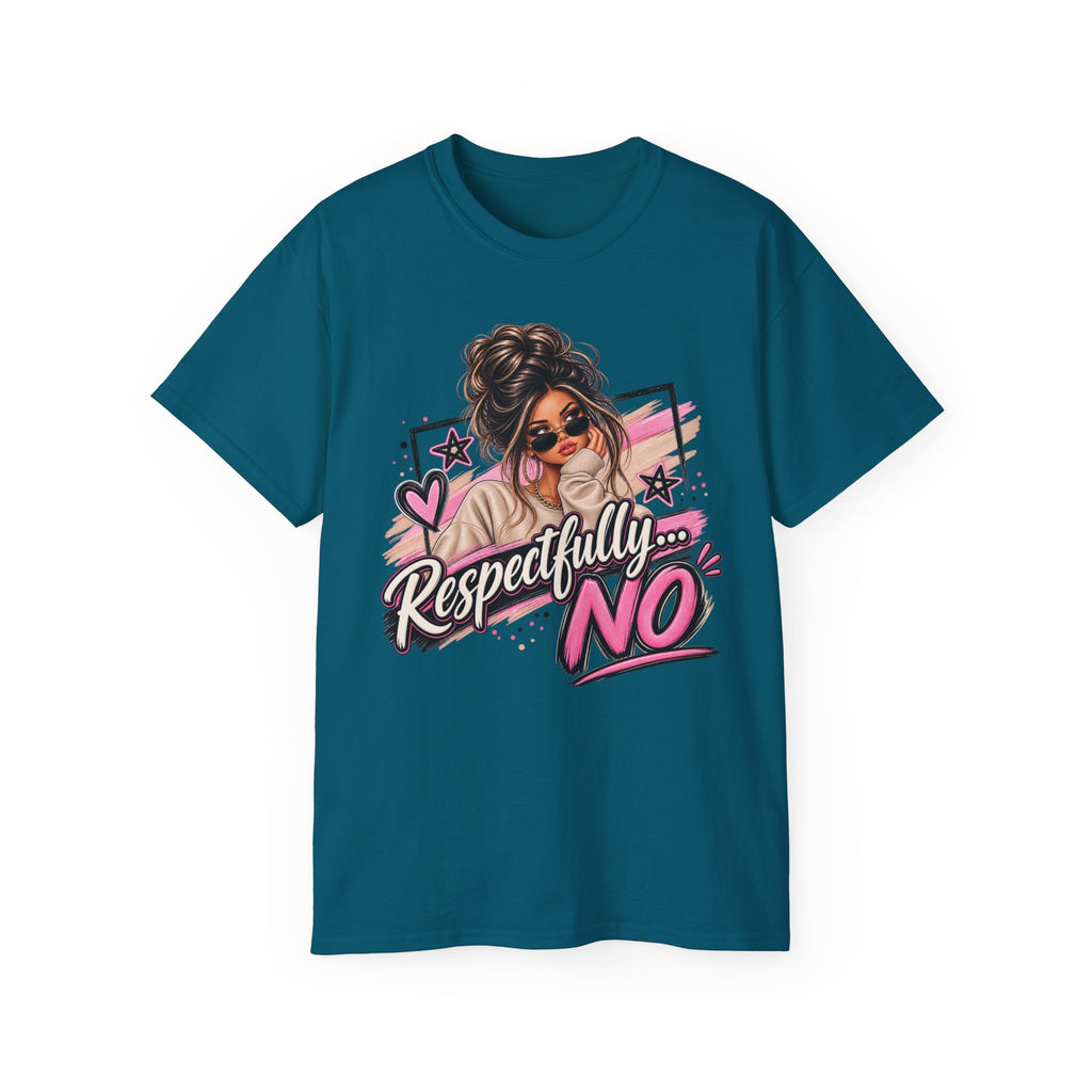 Respectfully No Graphic Tee — Sassy Pink Woman Illustration T-Shirt