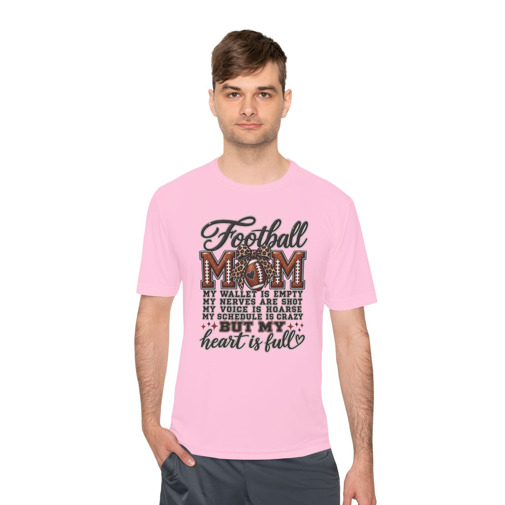 Football Mom Moisture-Wicking Tee — "My Heart Is Full" Sideline Shirt