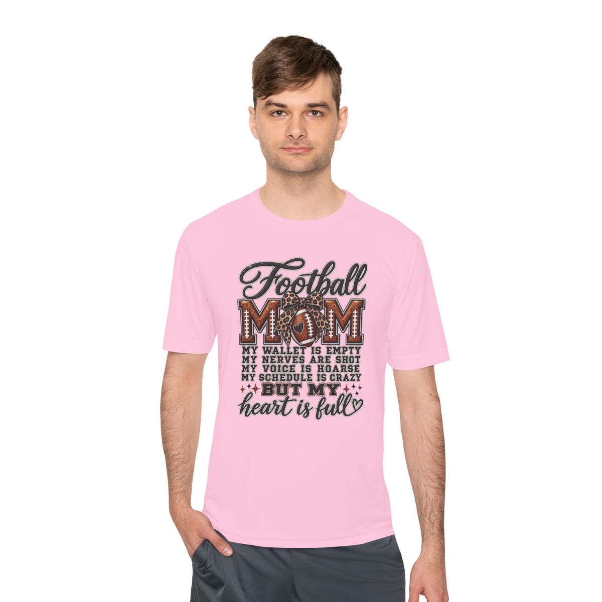 Football Mom Moisture-Wicking Tee — "My Heart Is Full" Sideline Shirt