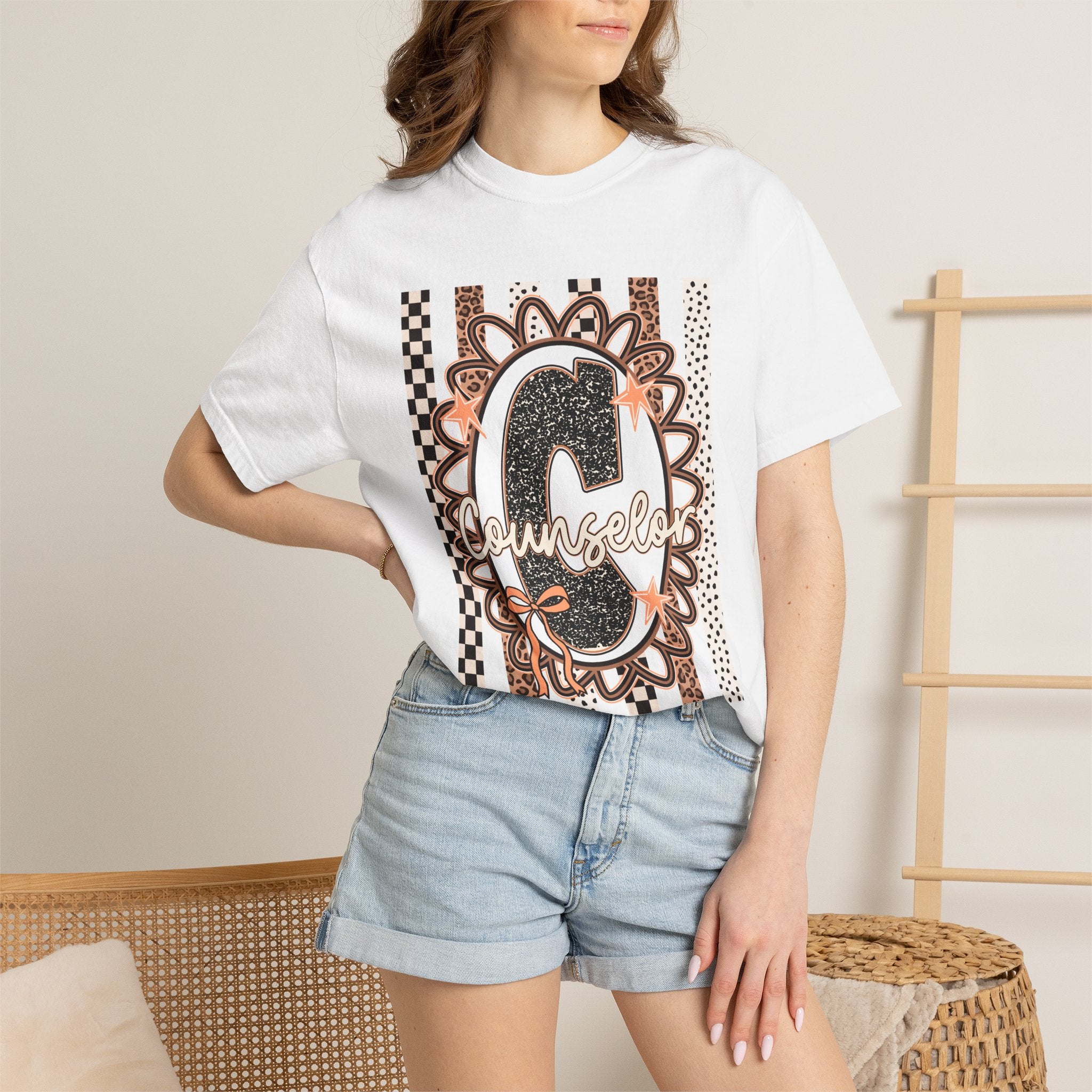 Counselor C Graphic T-Shirt — Leopard Print & Boho Trim
