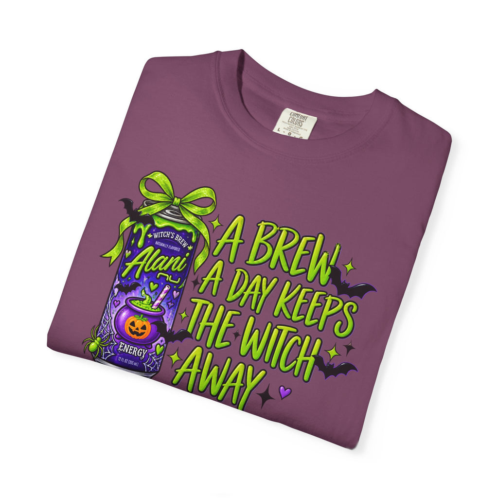 Halloween Coffee T-Shirt — "A Brew A Day Keeps The Witch Away" Graphic Tee