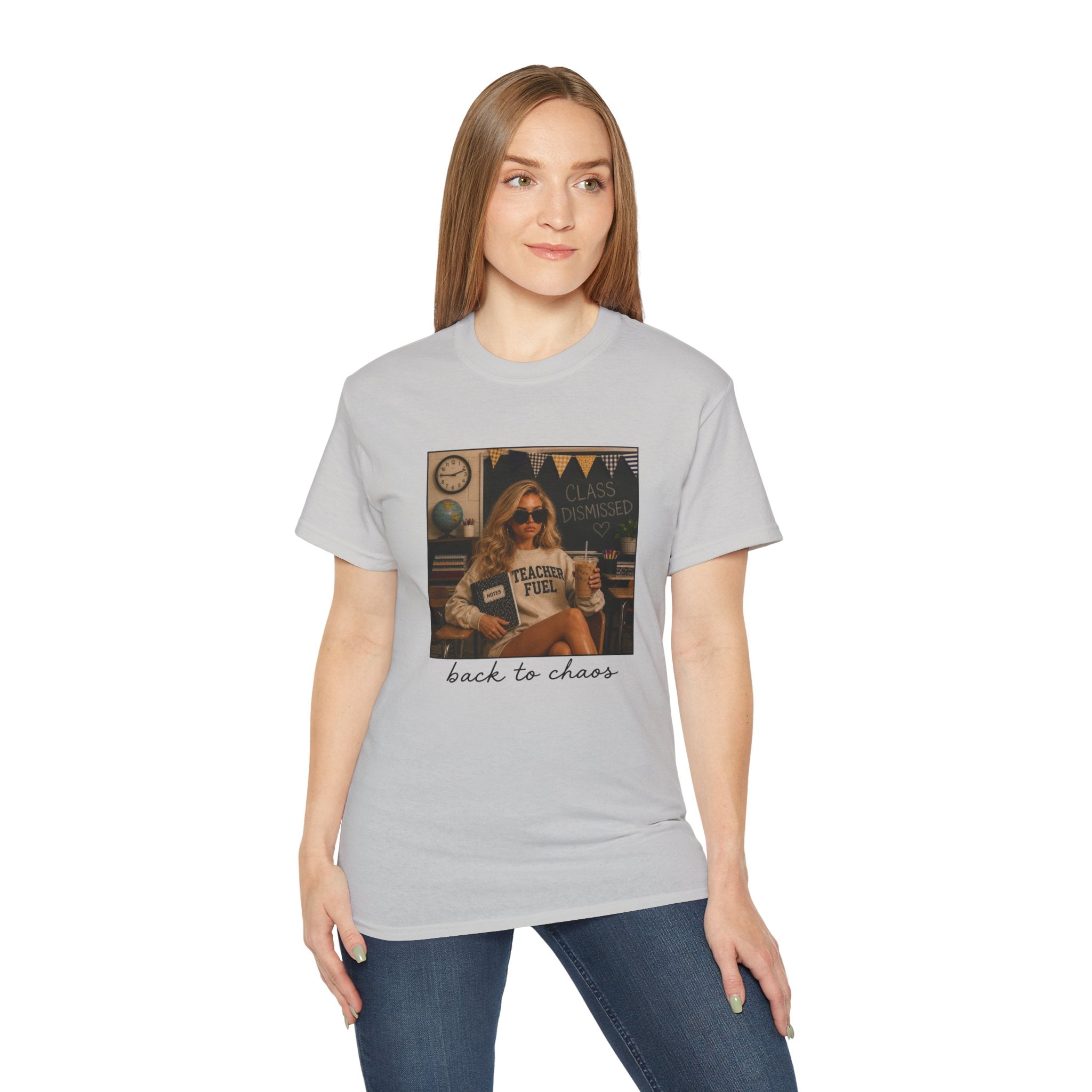 Back to Chaos Teacher Fuel T-Shirt — Funny Retro Classroom Shirt for Teachers