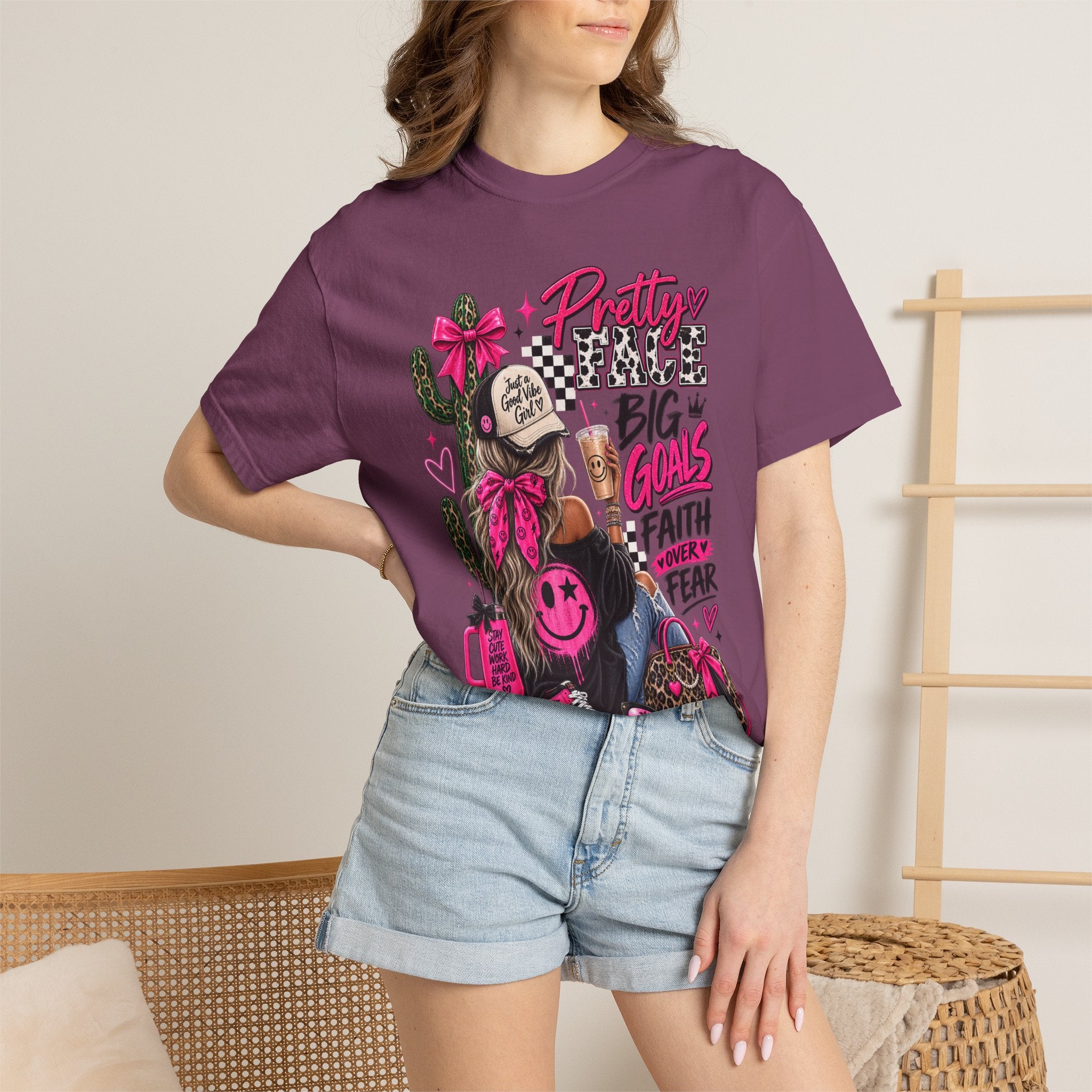 Pretty Girl Vibes Graphic T-Shirt — "Pretty, Big Goals, Faith Over Fear" Punk Streetwear