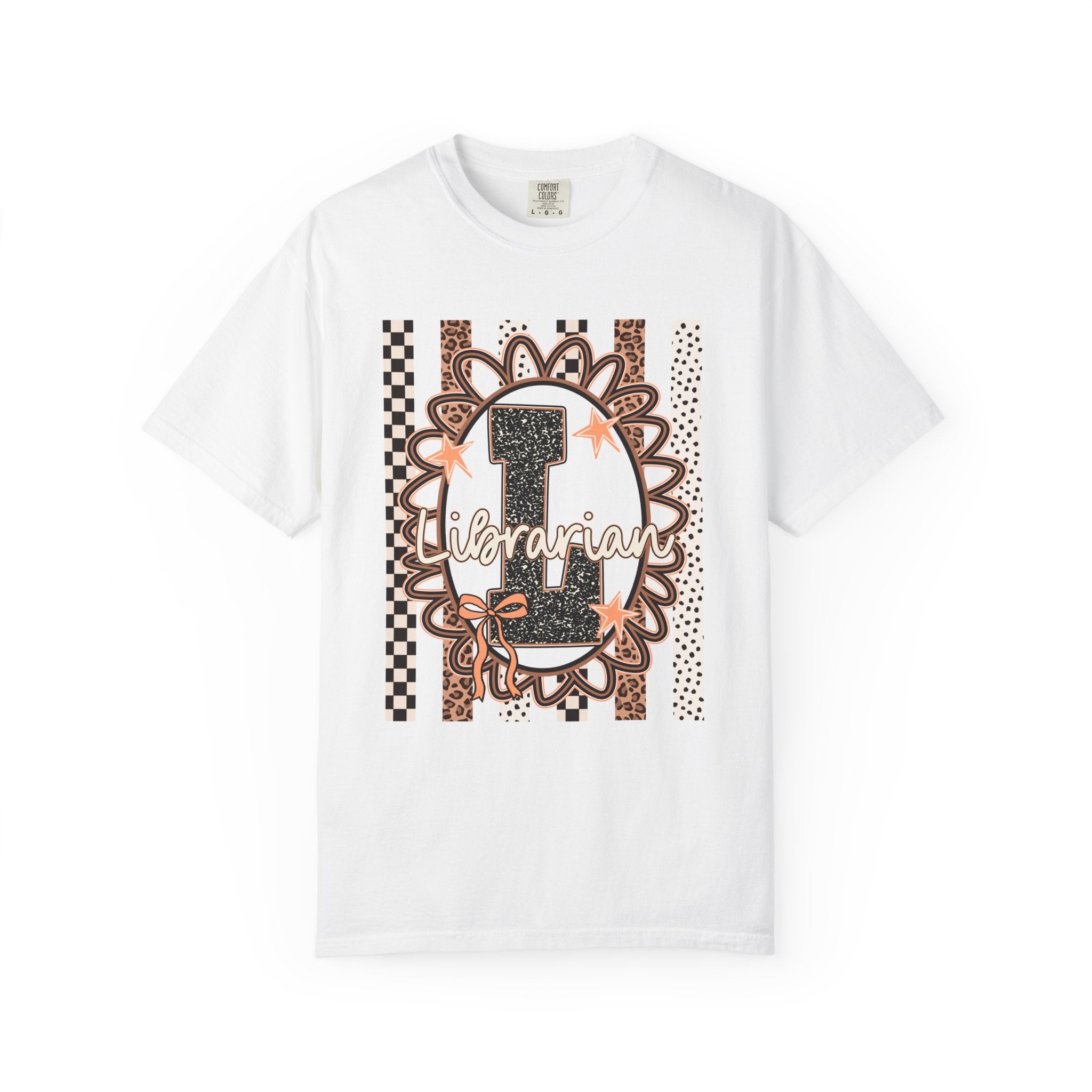 Librarian Initial 'L' Graphic T-Shirt — Leopard & Checker Vintage Vibe