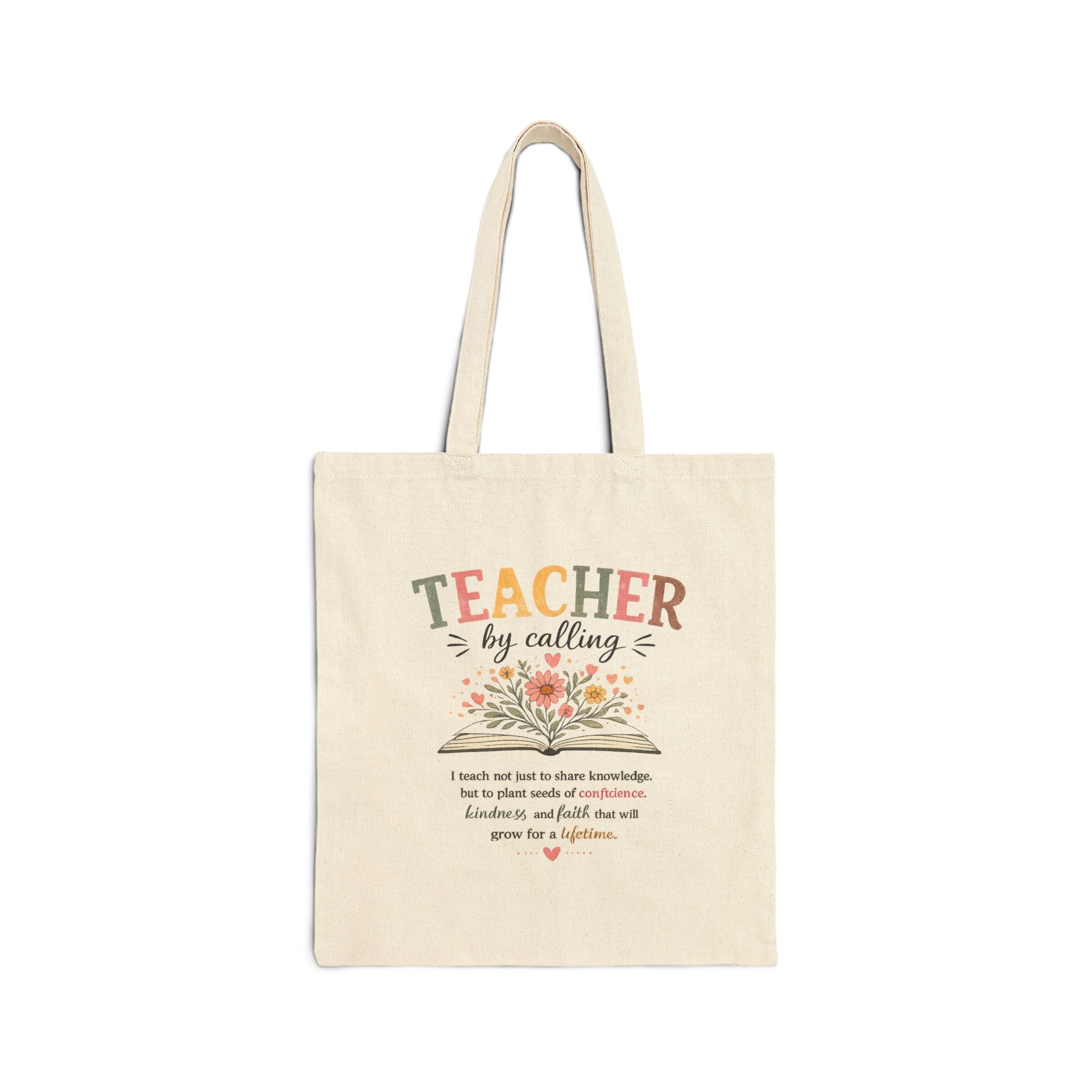 Teacher Tote Bag - "Teacher by Calling" Floral Cotton Canvas Bookbag | Gift for Educators, End of Year & Teacher Appreciation