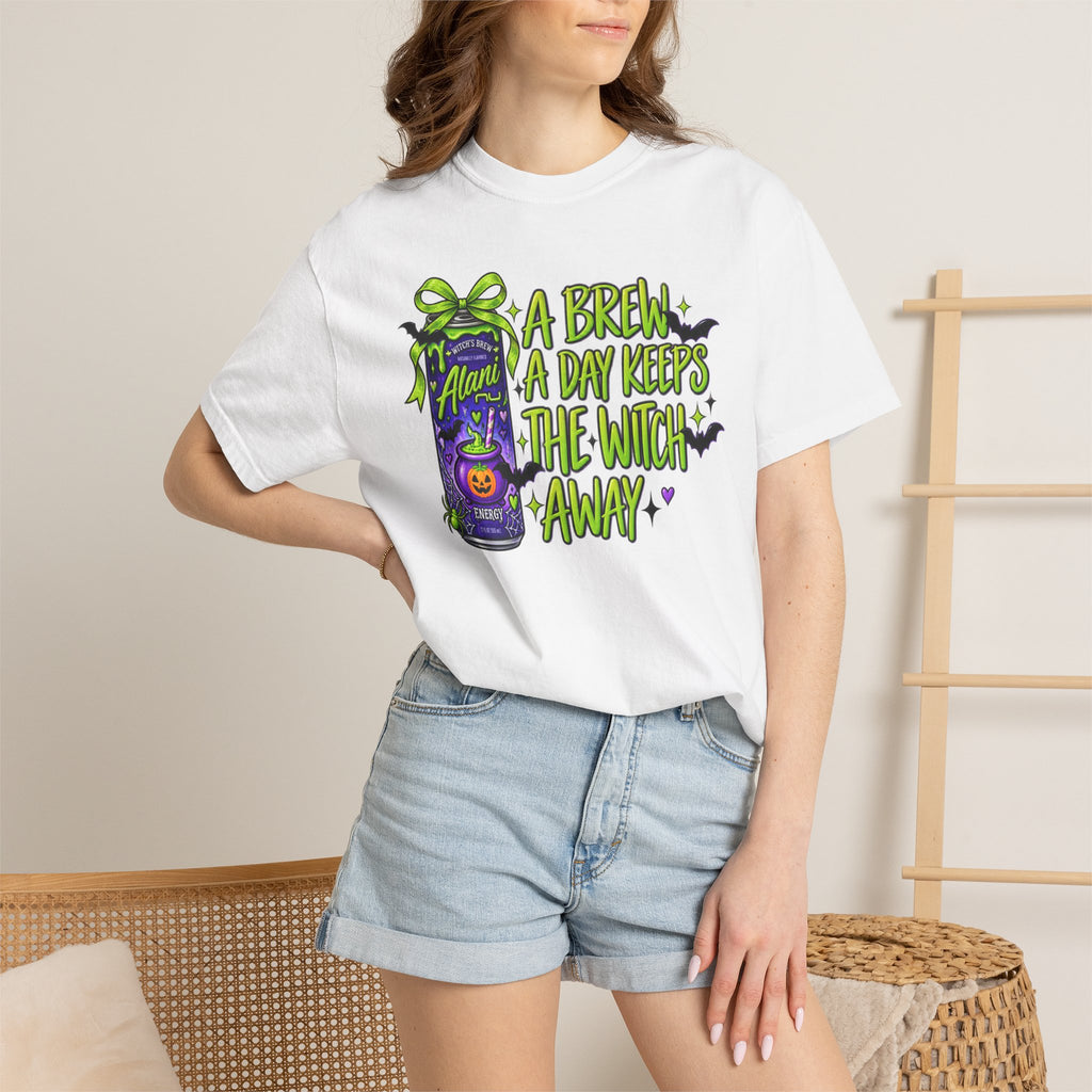 Halloween Coffee T-Shirt — "A Brew A Day Keeps The Witch Away" Graphic Tee