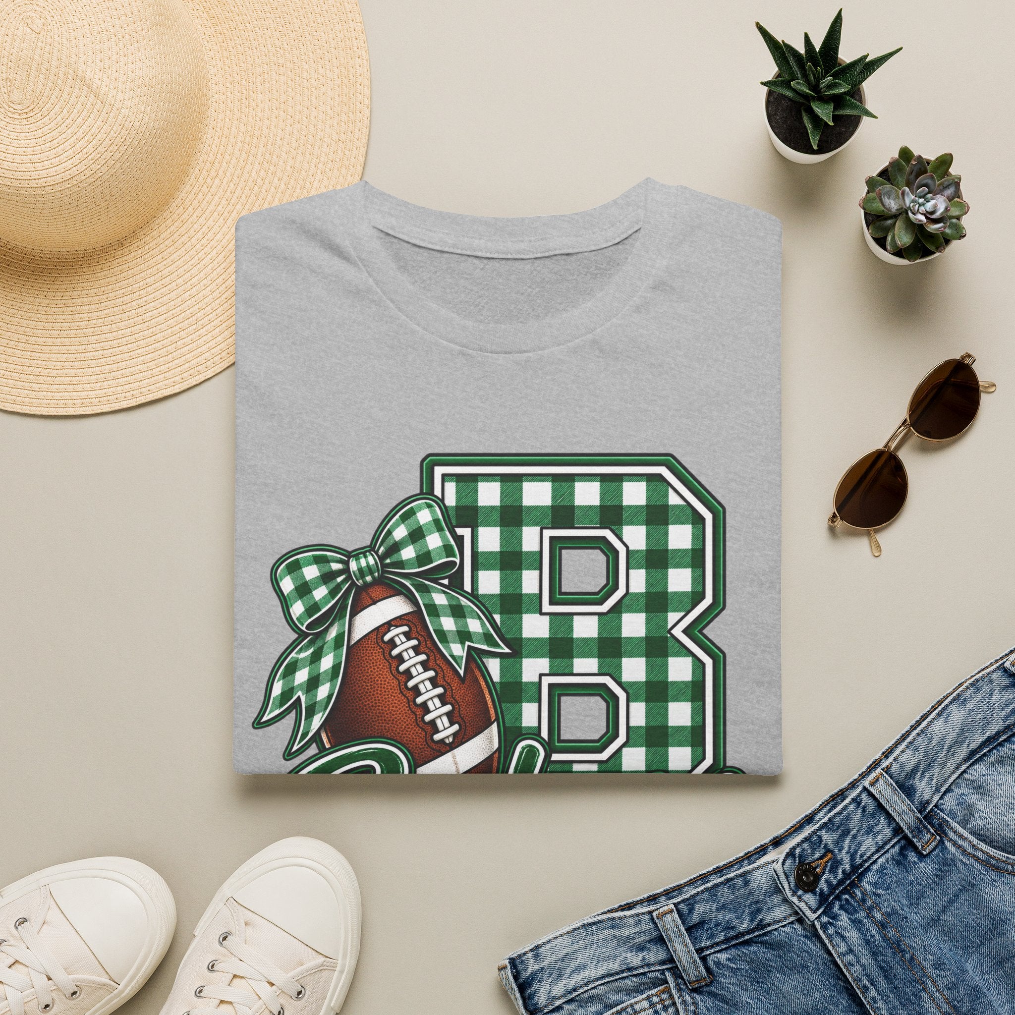 Badgers Football Gingham Initial T-Shirt