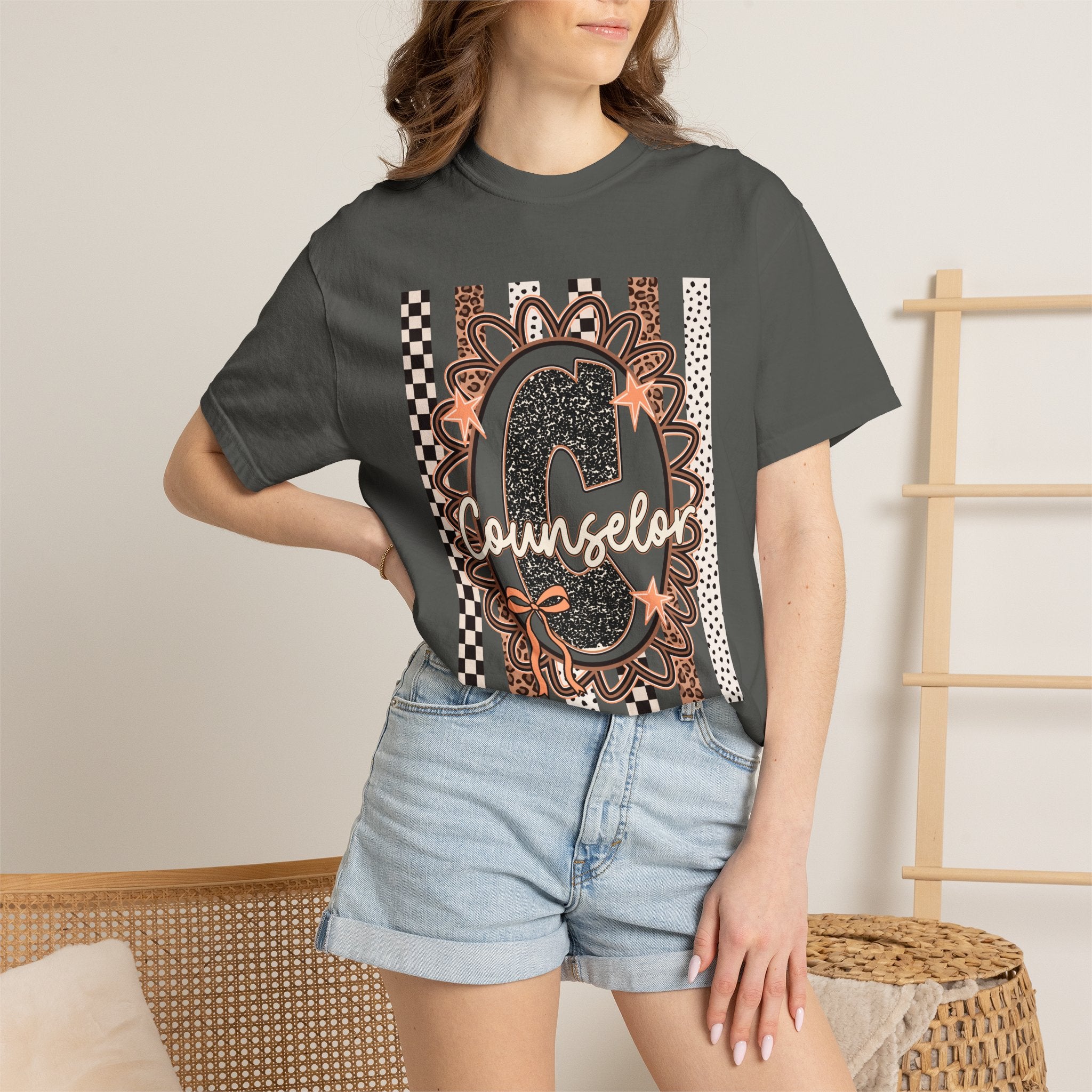 Counselor C Graphic T-Shirt — Leopard Print & Boho Trim