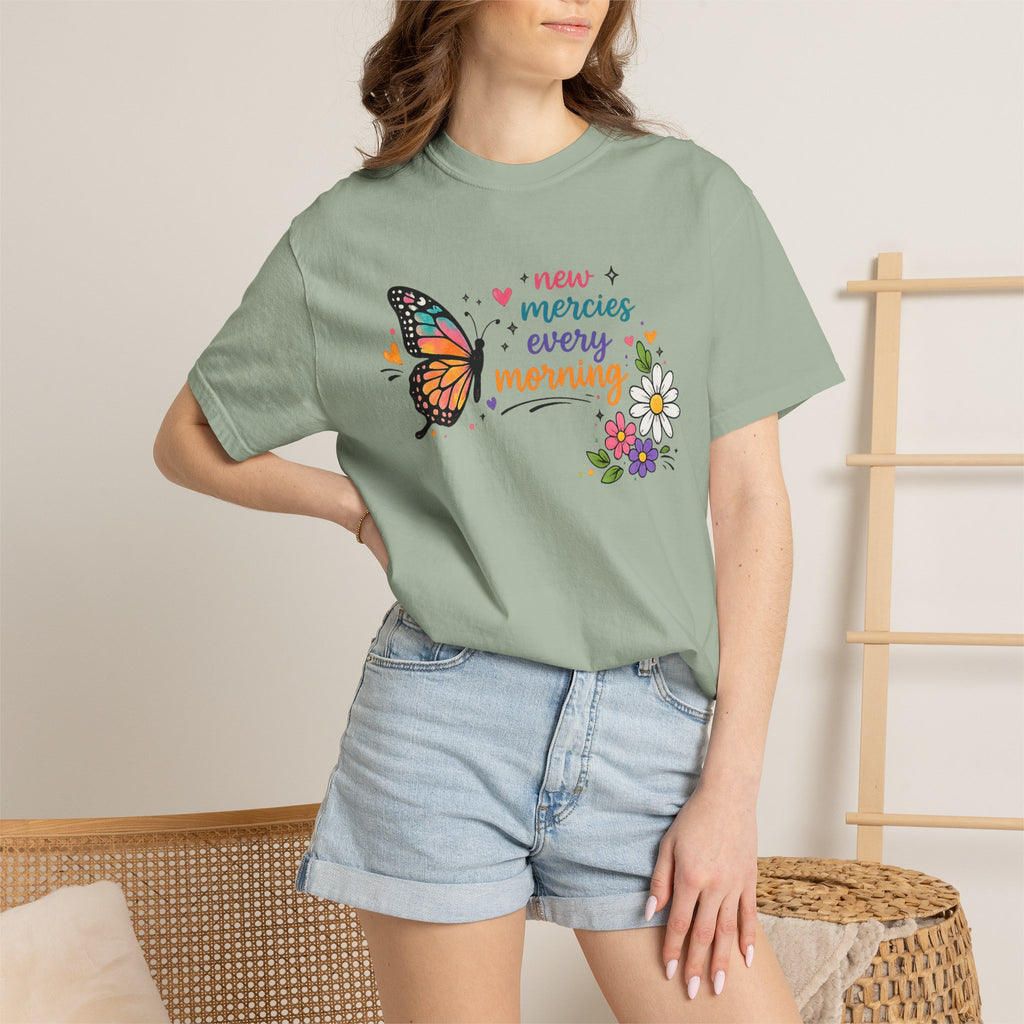 New Mercies Every Morning T-Shirt — Butterfly Floral Inspirational Tee